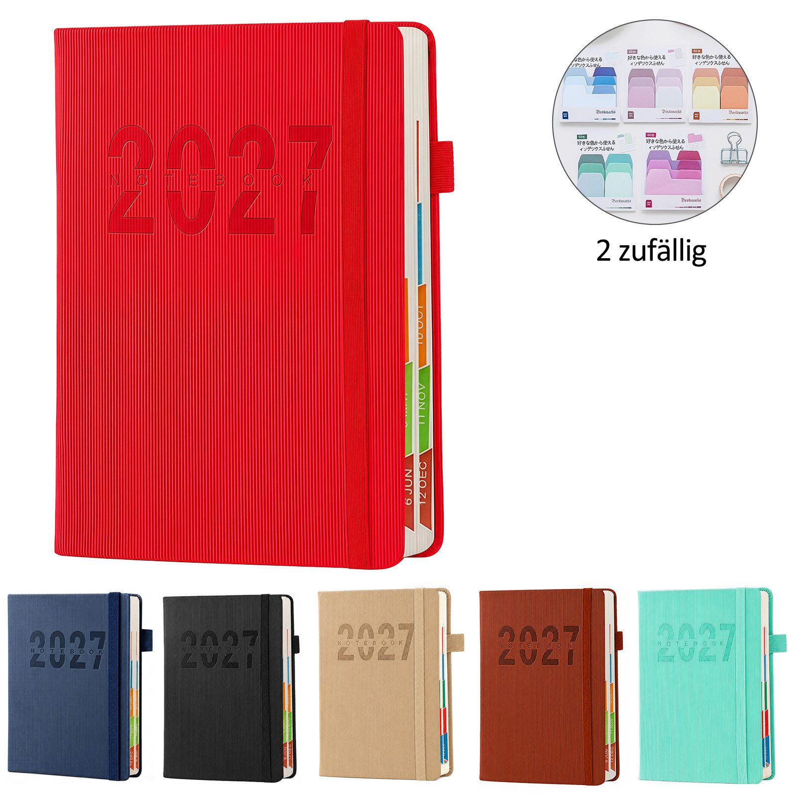 MOPUEA Terminkalender 2027 Datierter Planer Kalender Tagesplaner Wochenplaner Jahresplaner, Notizbuch Stundenplan Monatsregister Lesezeichenband und Stiftschlaufe