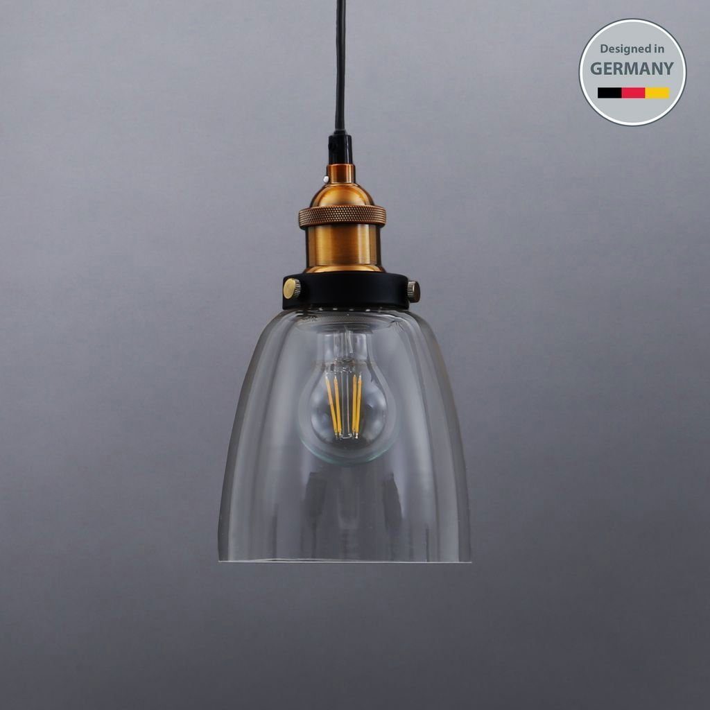 B.K.Licht LED Pendelleuchte Messing Glasschirm Vintage Leuchtmittel - Deckenlampe Wohnzimmer Esszimmer BKL1097, 60W Hängelampe wechselbar, E27 Retro Schlafzimmer