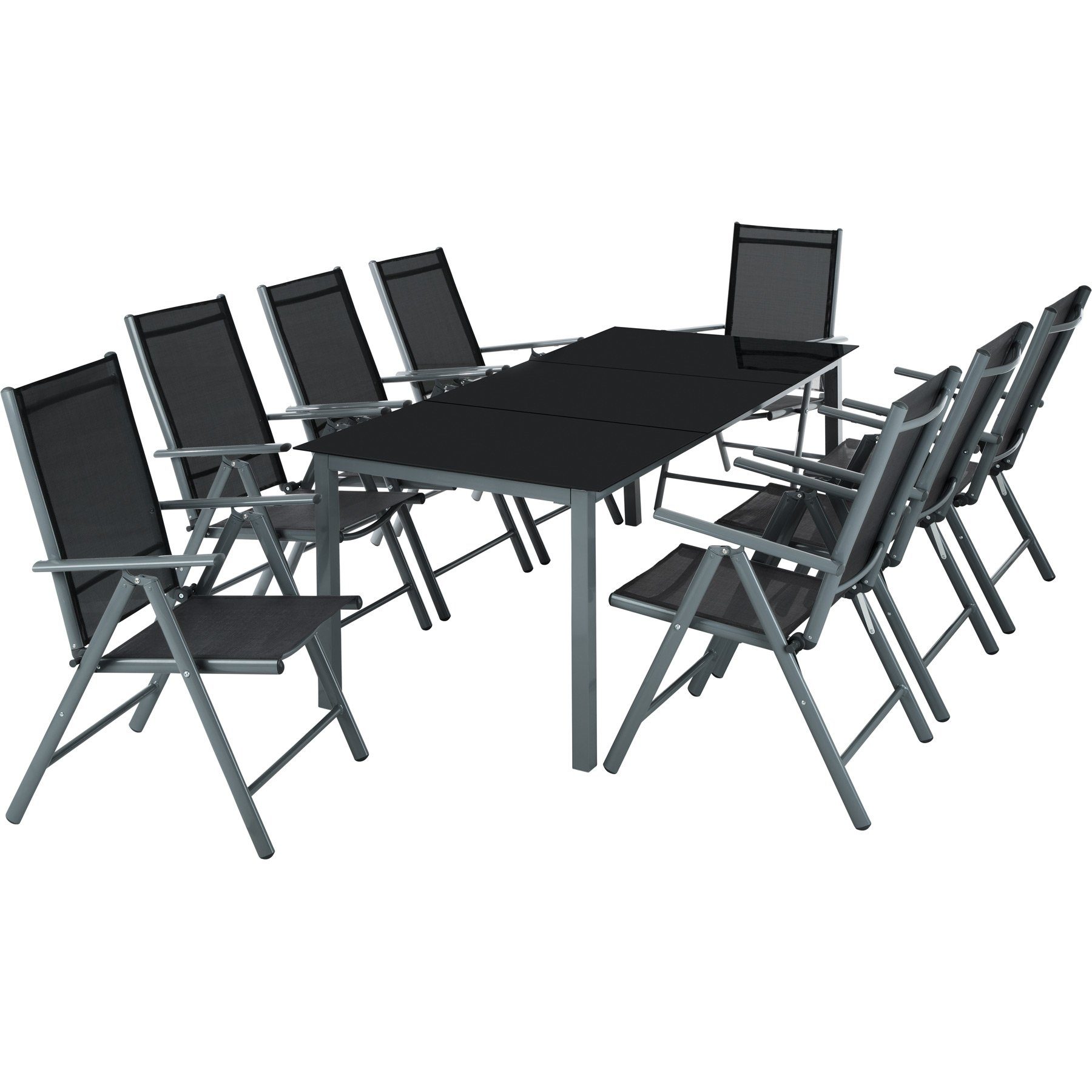 tectake Essgruppe Aluminium Sitzgruppe 8+1, (Komplettset, 9-tlg., Set aus  Stühlen und Esstisch), pflegeleicht, klappbare Stühle, platzsparend,  wetterfest
