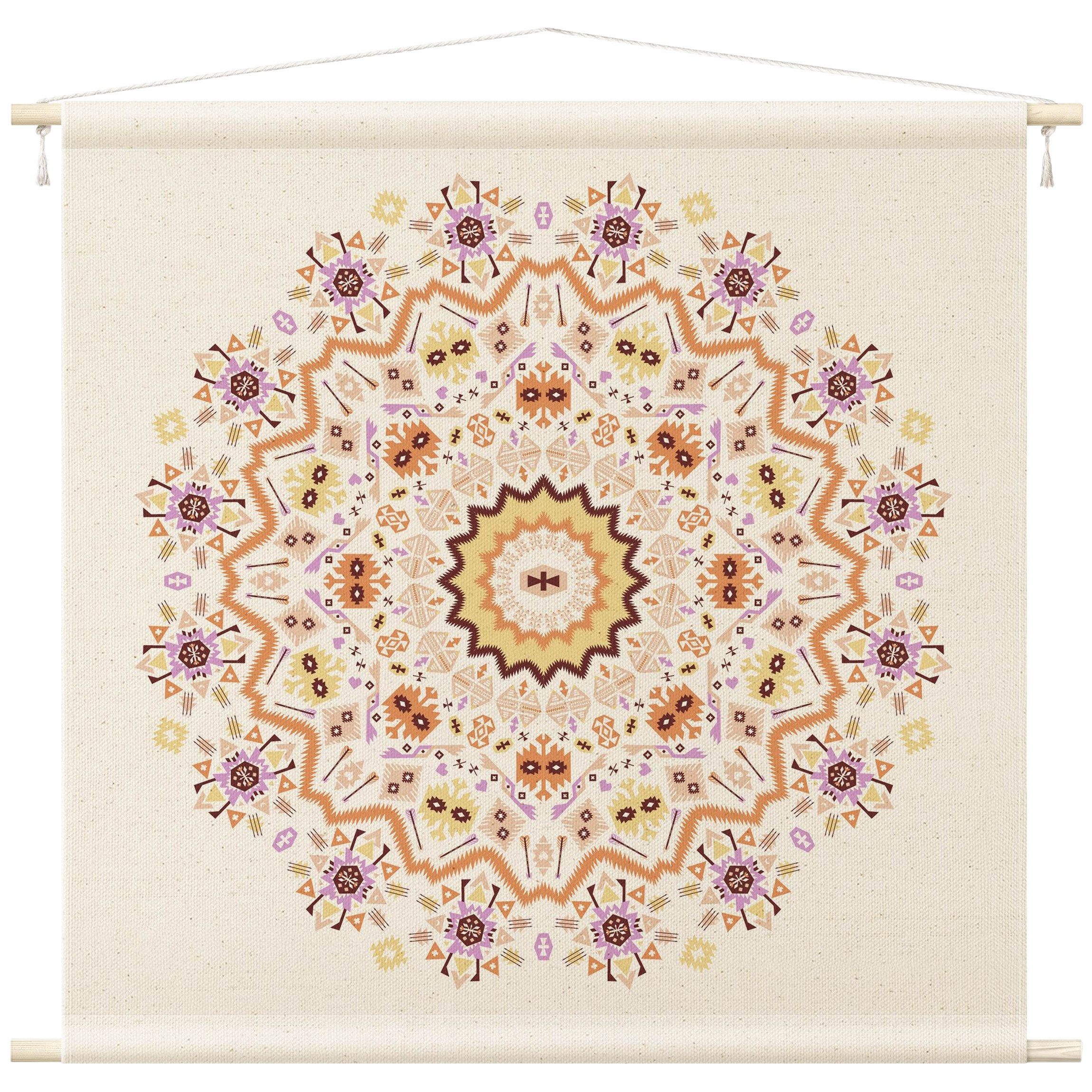 Bilderdepot24 Wandteppich modern Boho Orientalisch Spirituell Muster Mandala pastell, quadratisch, Höhe: 2.6 mm, großes Wandbild aus Natur-Baumwolle Wandbehang Stoffbild Tuch Wollseil