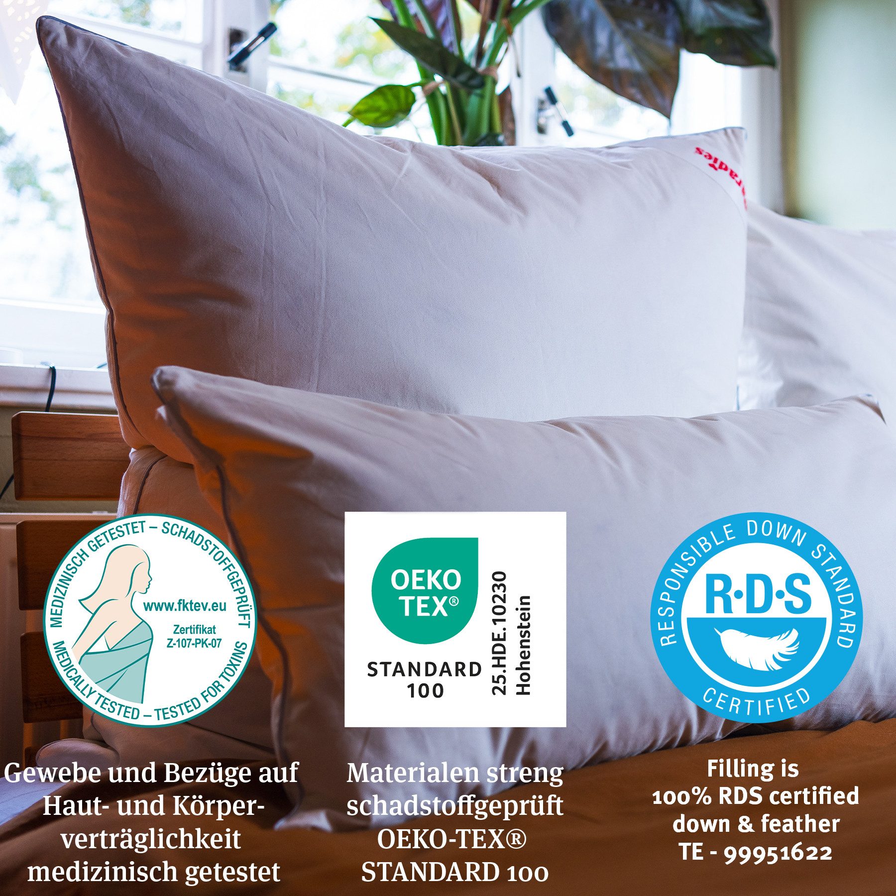 Paradies 3-Kammer-Kopfkissen Abbie, Füllung: Außenkammer: 90% Daunen, 10% Federn Innenkammer: 85% Federn, 15% Daunen, Bezug: 100% Baumwolle, Seitenschläfer, Bau – Bild 5 von 5