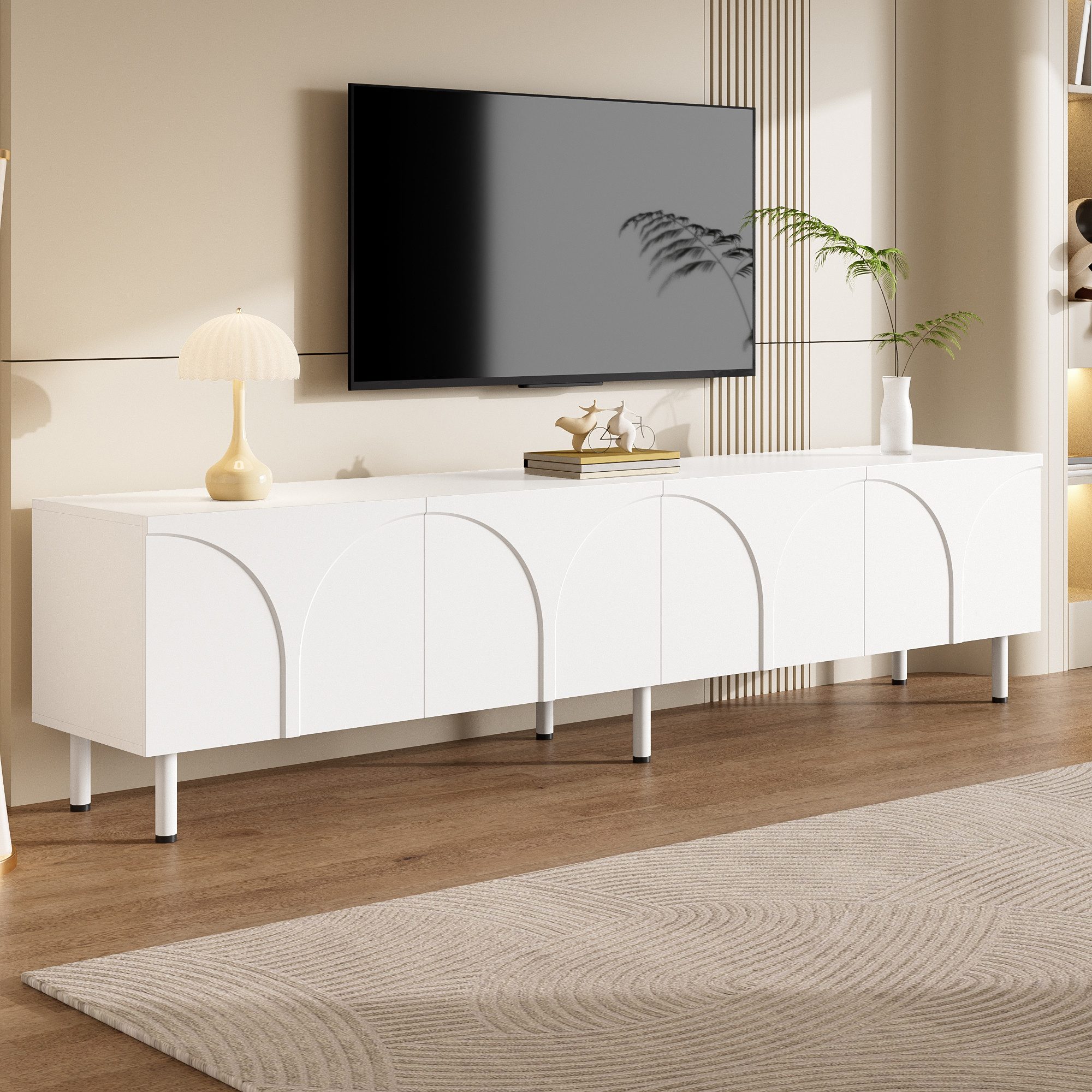 Merax Lowboard mit 3D geschwungenen Linien (180 x 35 x 49 cm (L x B x H), 1 St), TV-Schrank mit 4 Türen, 2 Staurräumen & Metallfüßen