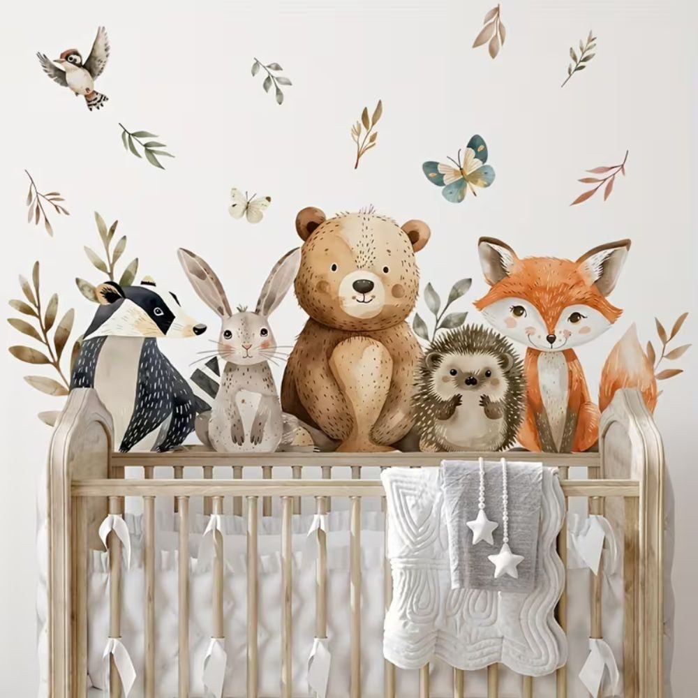 Montegoni Wandsticker Wandsticker Tiere Kinderzimmer Cartoon 2er Set Selbstklebend 30x60cm (Deko Set, 2er Set Wandsticker), Selbstklebend, Semi-matt, Einfache Montage, Kreative Deko, Tiermotive