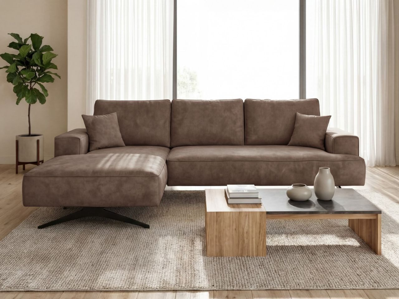GrainGold Ecksofa L-Form Leto L, Set, Couch, Freistehendes, Hochwertigem Schaumstoff, Wellenfedern