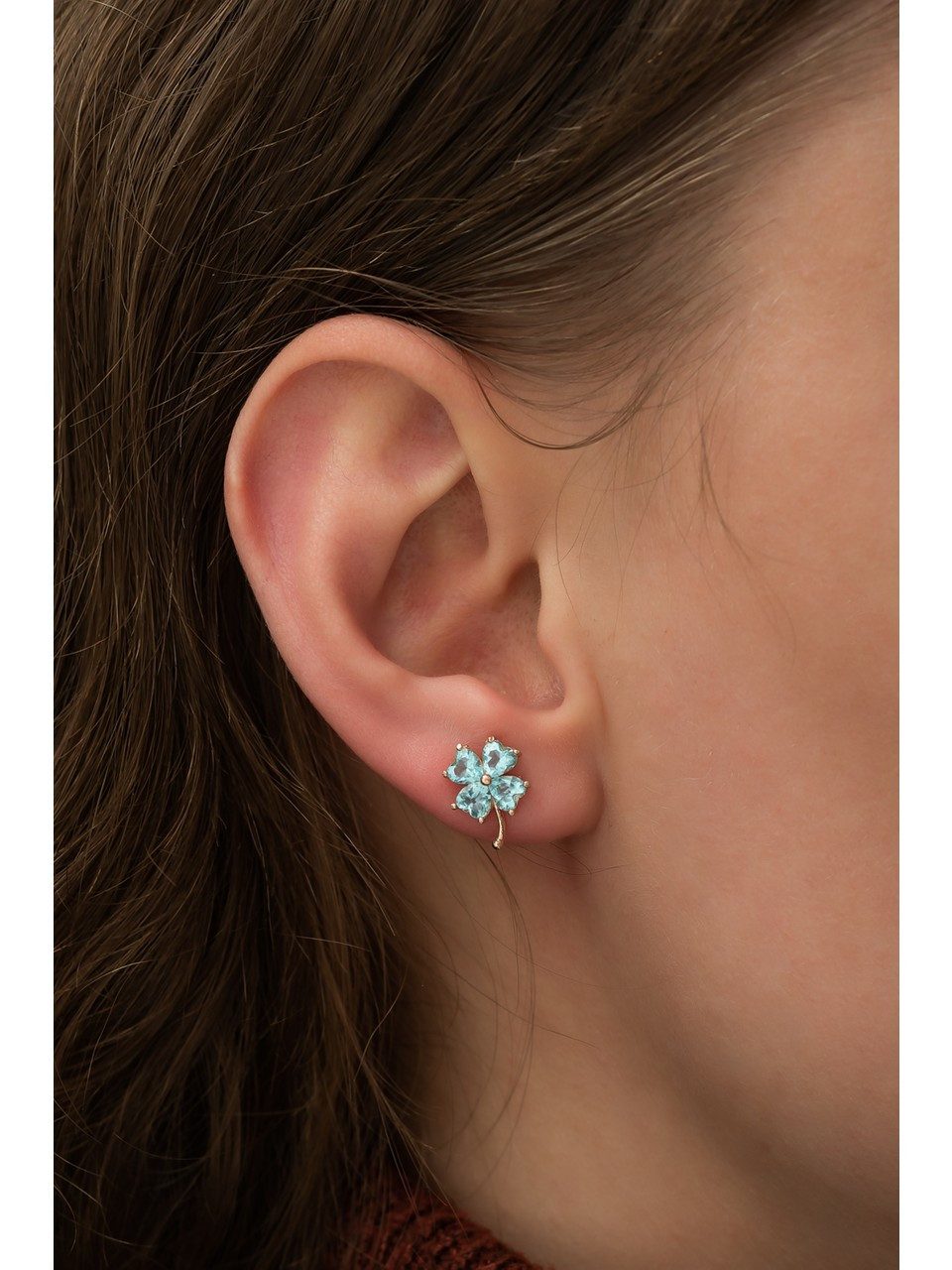 Nisan Ohrring-Set, Silber Ohrstecker mit Aquamarin, Kleeblatt Design, Damen günstig online kaufen