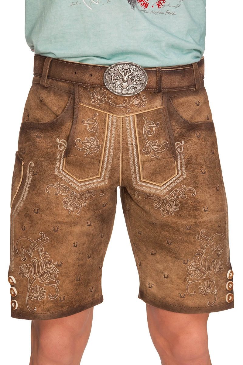 KRÜGER BUAM Trachtenlederhose Lederhose Herren kurz - JÄGER - braun