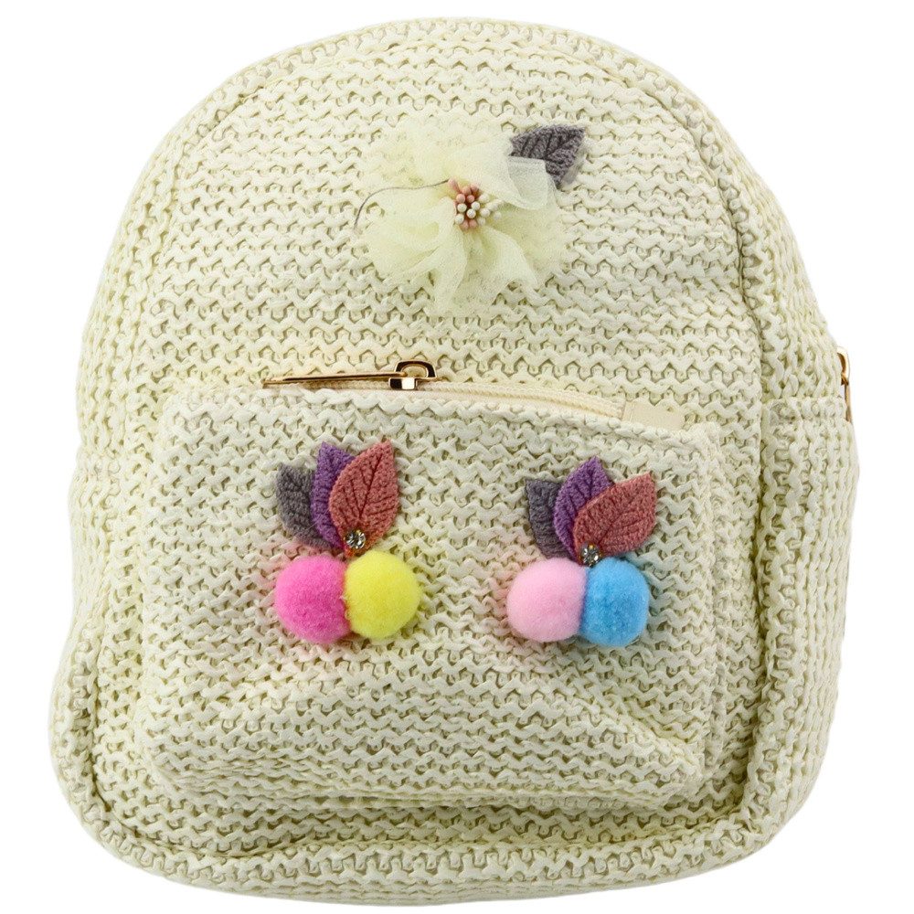 LEAN TOYS Kinderrucksack Freizeitrucksack Kindergartenrucksack Minirucksack (Spar-Set, 1-tlg., 20 x 16 x 8 cm leicht), Pompons, Blüten, Vordertasche, 2,5 l