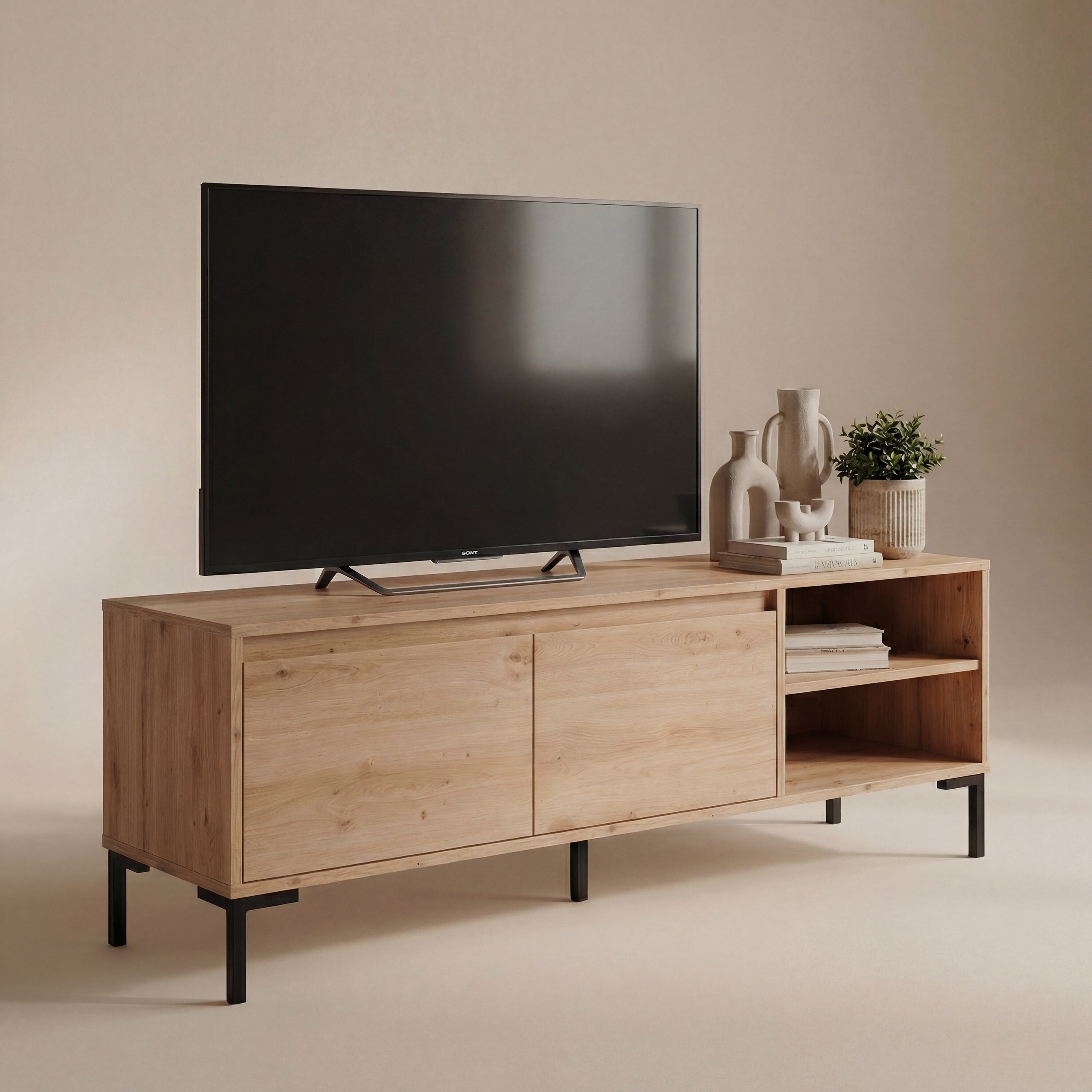 Newroom Lowboard Artisan Eiche 150 cm, TV Board Wildeiche Wohnzimmertisch Vintage Industrial Landhausstil