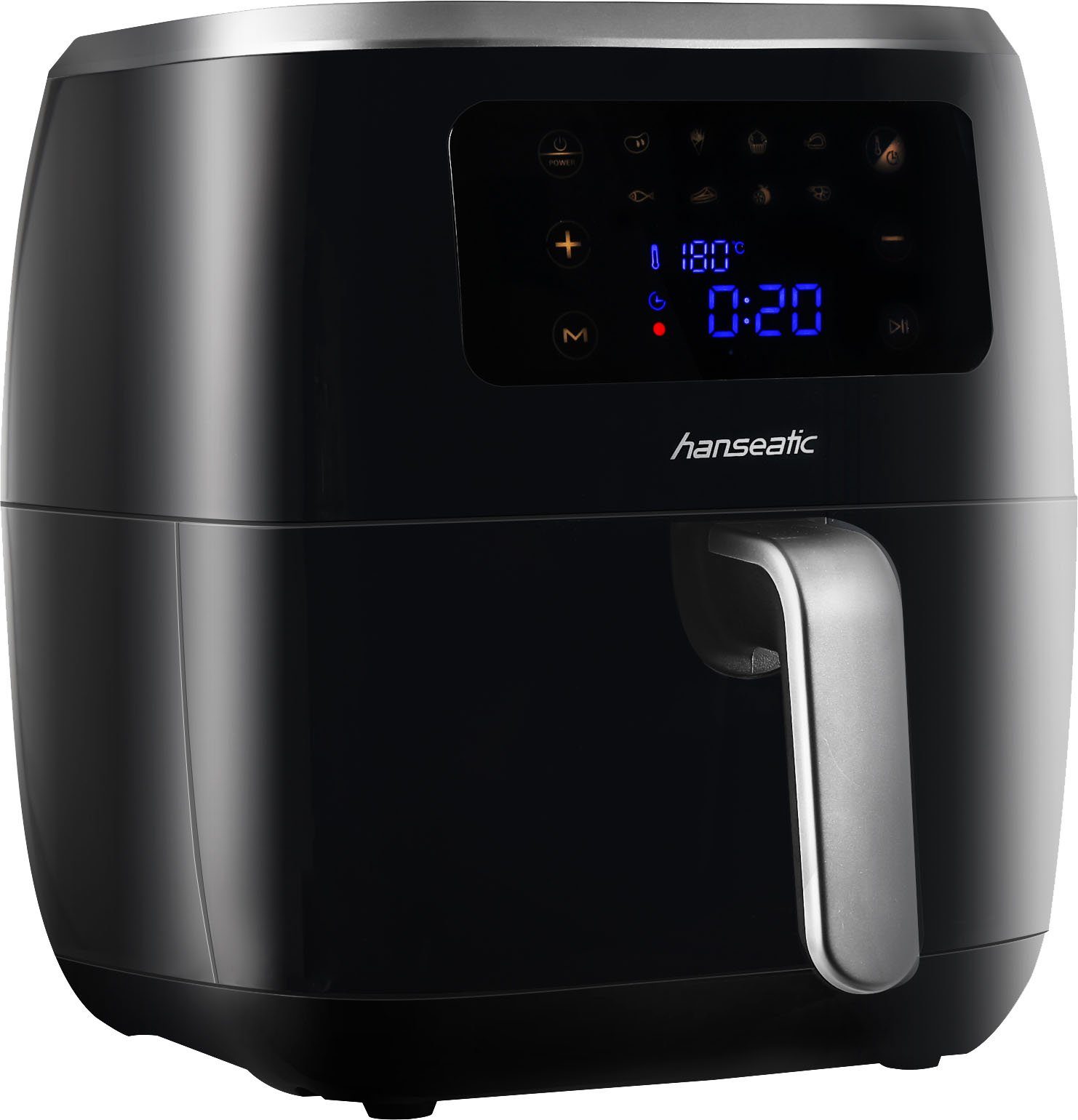 Hanseatic Heißluftfritteuse HFH1800-6BD, XXL 6 L, Dörrfunktion, 1800 W, Touchdisplay, 8 voreingestellte Programme