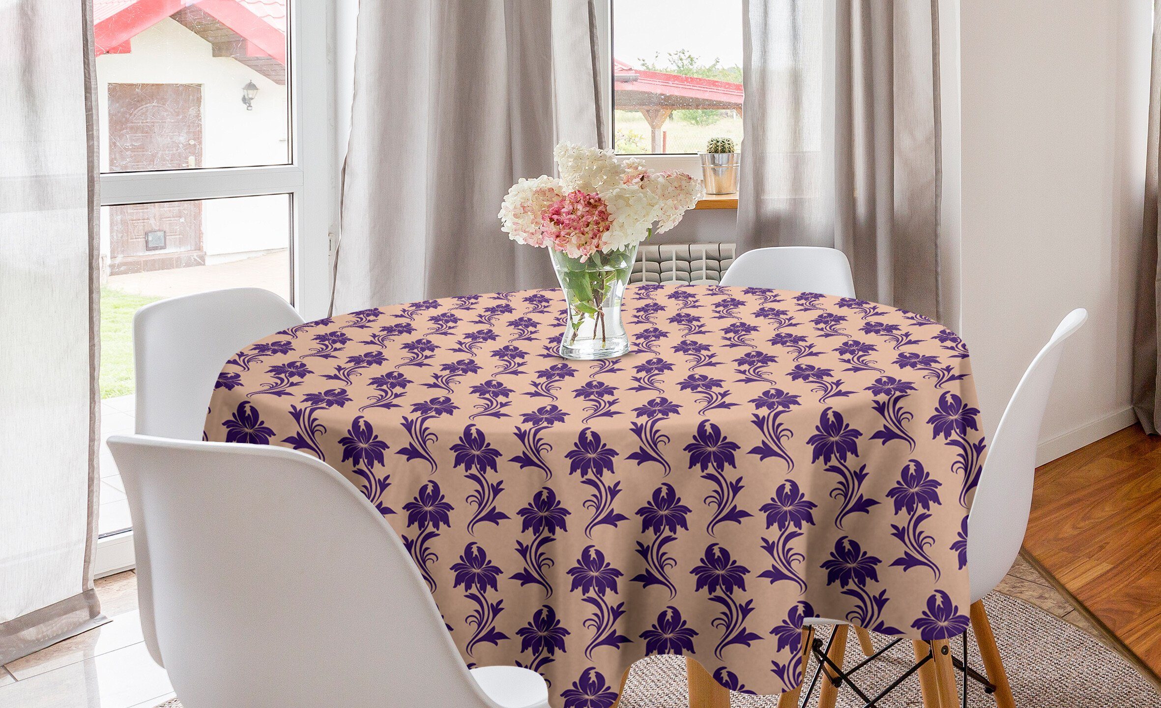 Abakuhaus Tischdecke Kreis Tischdecke Abdeckung für Esszimmer Küche Dekoration, Lila Ancestral Blooming Natur | Tischdecken