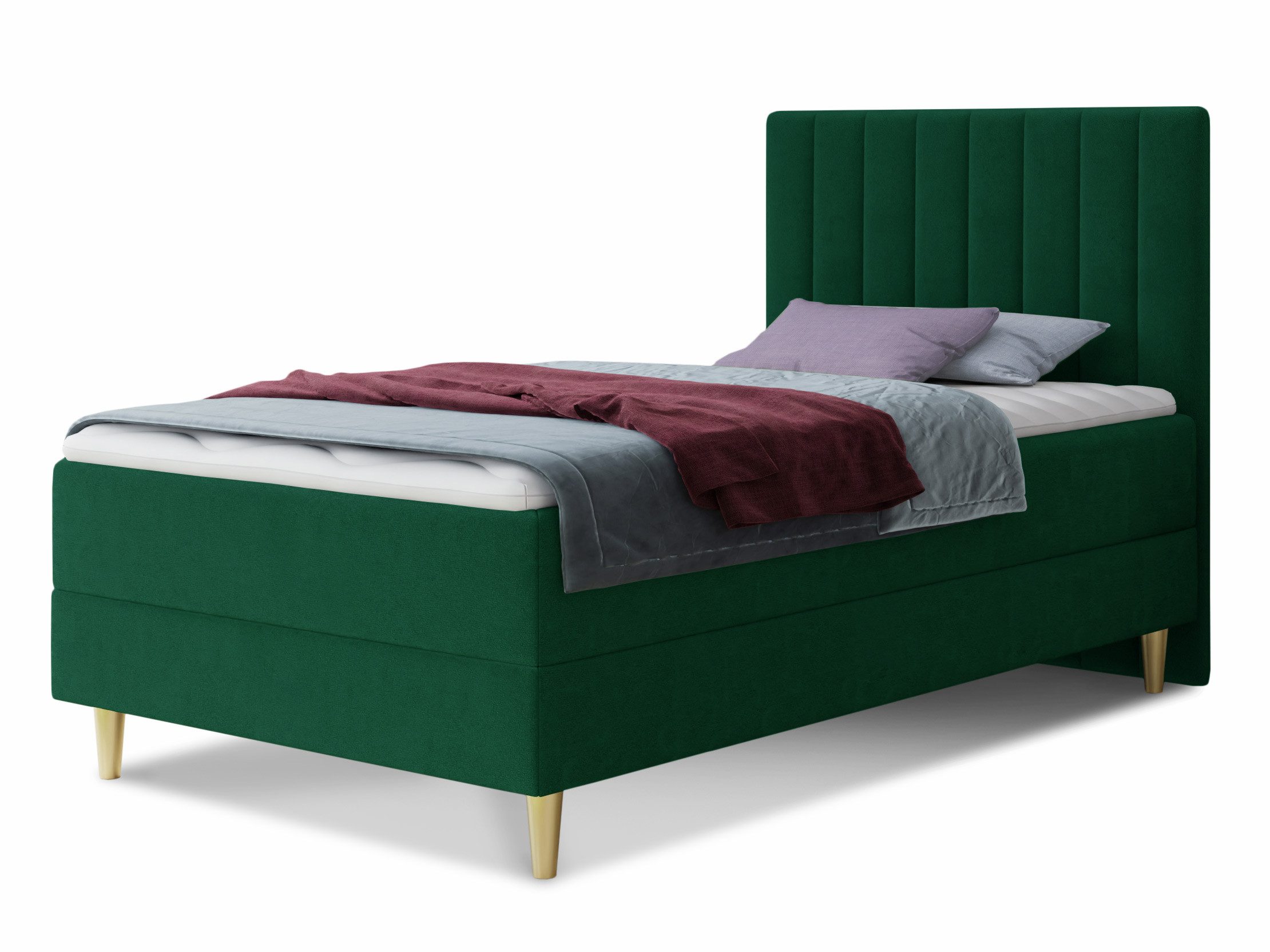 Sofnet Boxbett Gold Mini (mit Bettkasten, Bonell-Matratze und Topper), Einzelbett, Polsterbett, Boxspringbett, Kinderbett, Gold Füße
