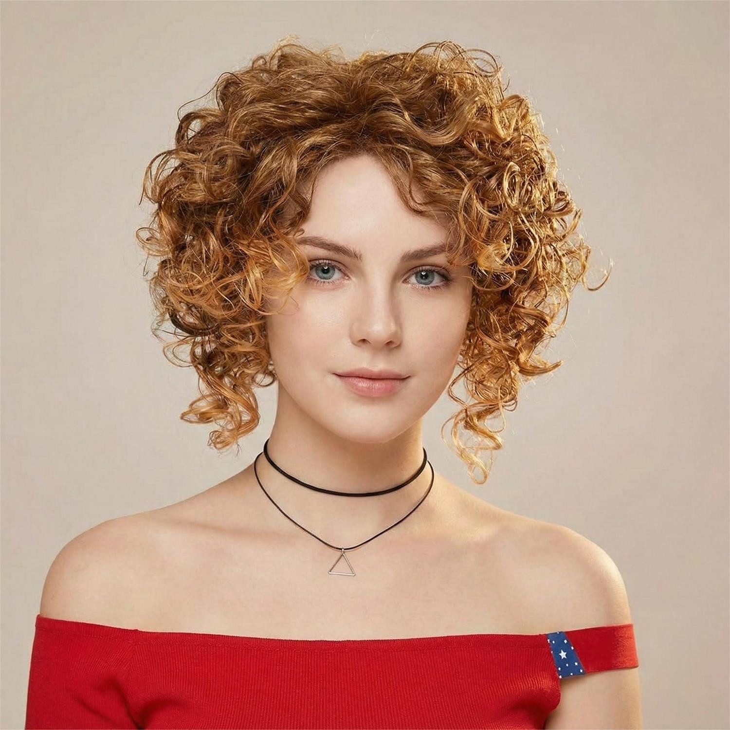 LuxusKollektion Kunsthaarperücke Haarperücken Damen kurz lockig synthetisch Cosplay Braunes Ombre-Blond