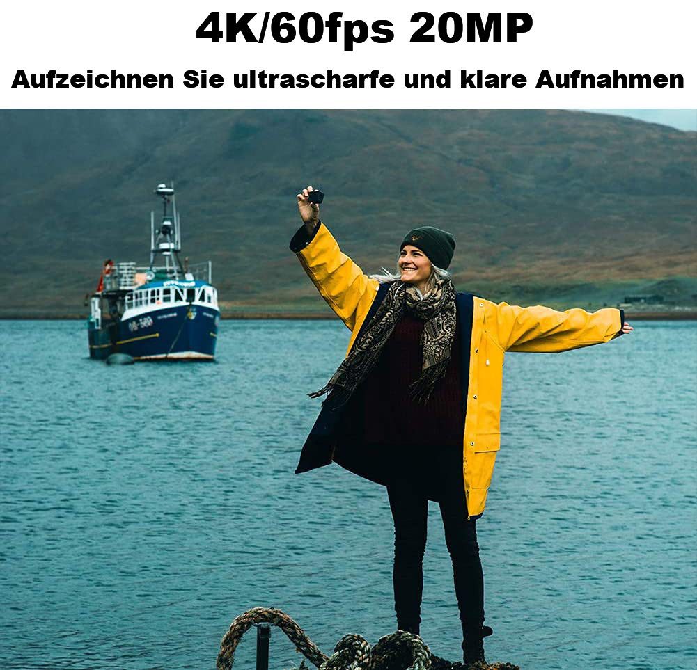 TWUFY Touchscreen 4K60FPS Action Cam 40M Unterwasserkamera Wasserdicht Action Cam (4K Ultra HD, WLAN 2.4 GHz, 40m Wasserdicht, EIS Stabilisierung, 170 ° Weitwinkel, 2.4G Fernbedienung, 2x1350mAh Akkus, Zubehör-Set)