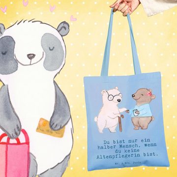 Mr. & Mrs. Panda Tragetasche Altenpflegerin Herz - Sky Blue - Geschenk, Firma, Stoffbeutel, Beutel (1-tlg), Lange Tragegriffe