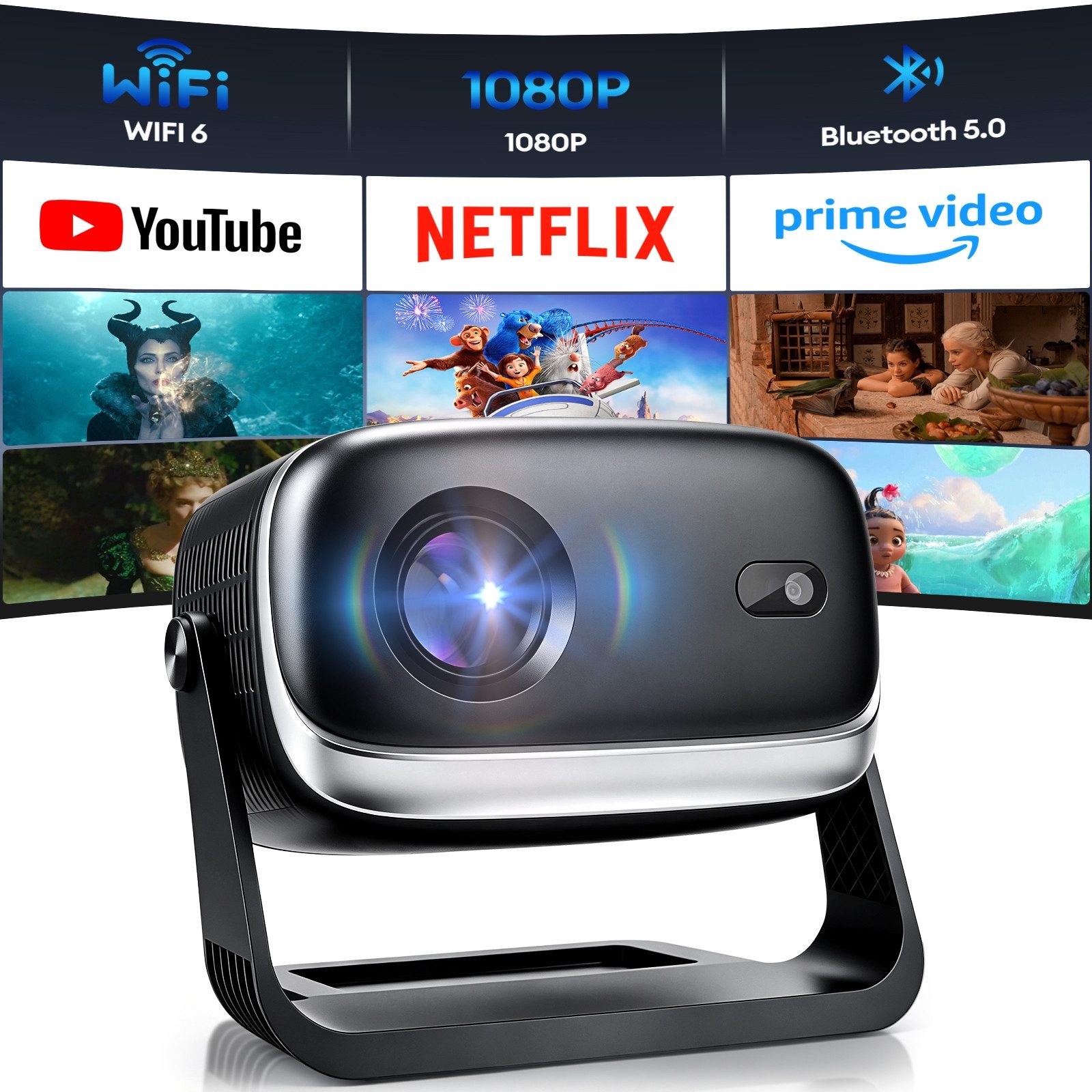 CkeyiN Pro 4K Beamer, Projector mit Netflix, Youtube, WIFI 6 Bluetooth 5.0 LCD-Beamer (12000 lm, 1.2:1, 1280*720 px,Bluetooth 5.0,Automatische Trapezkorrektur&Hindernisvermeidung)