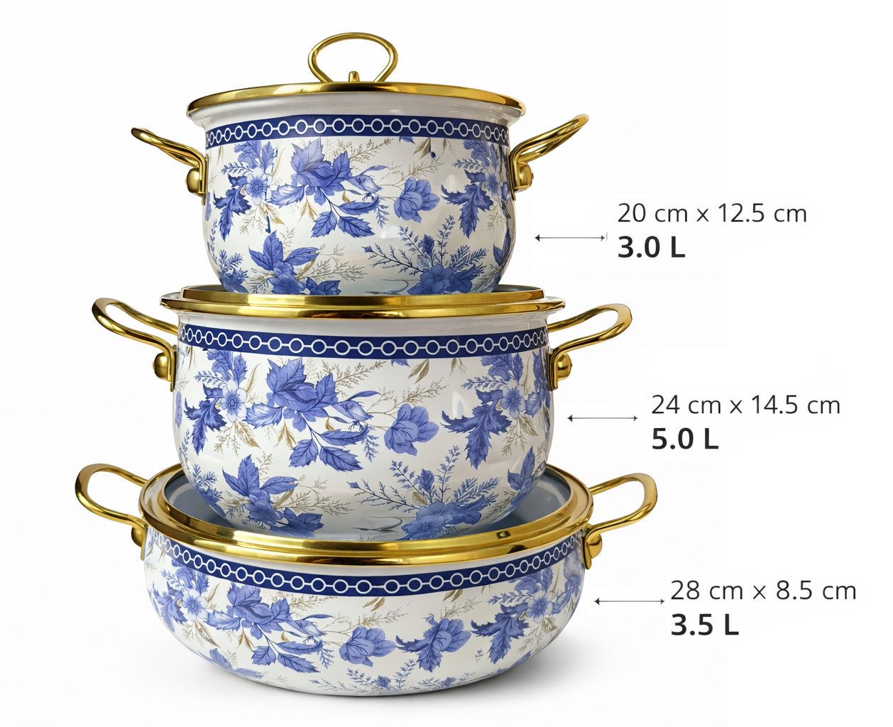 Zilner Topf-Set Kollektion emaillierter 3 Töpfe klassischen Natur inspirierten Designs, Aluminiumguss, Emaille (6-tlg)