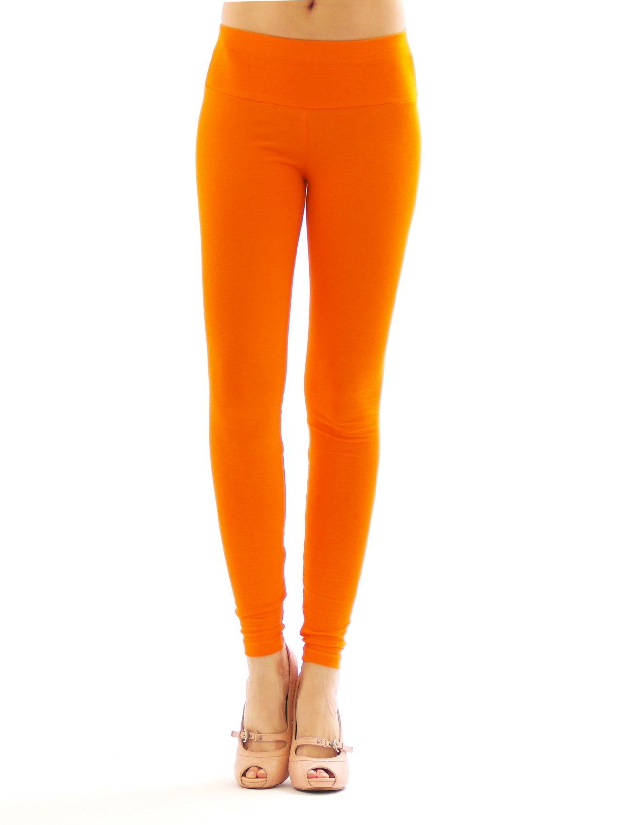 SYS Leggings Damen Leggings lang hoher Bund Baumwolle blickdicht Orange