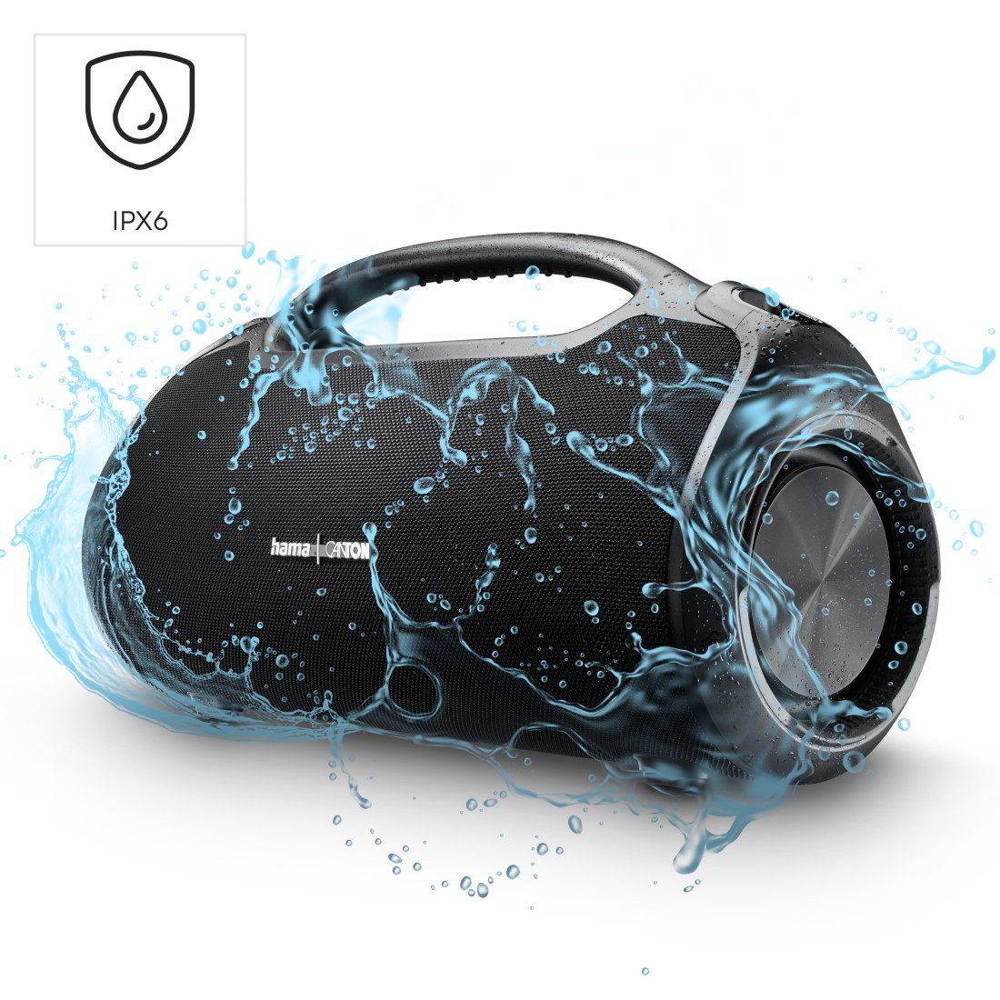 Hama Bluetooth-Lautsprecher groß 120W (Musikbox wasserfest IPX6, PowerPack) Bluetooth-Lautsprecher Stereo (A2DP Bluetooth, Outdoor, tragbar, App-Steuerung, 24h Akku, kabellos, Ladefunktion)