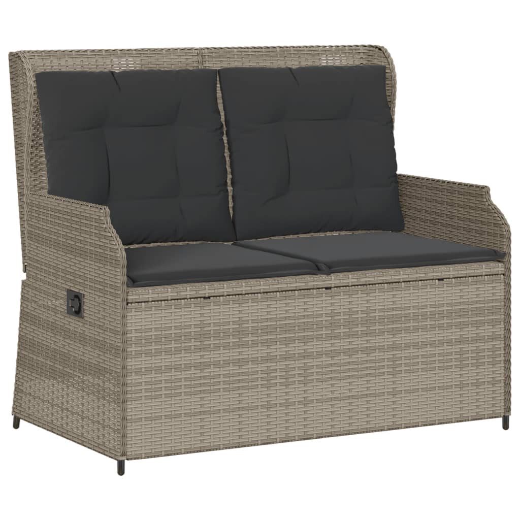 vidaXL Loungesofa Gartenbank Verstellbar mit Kissen Hellgrau Poly Rattan, 1 Teile