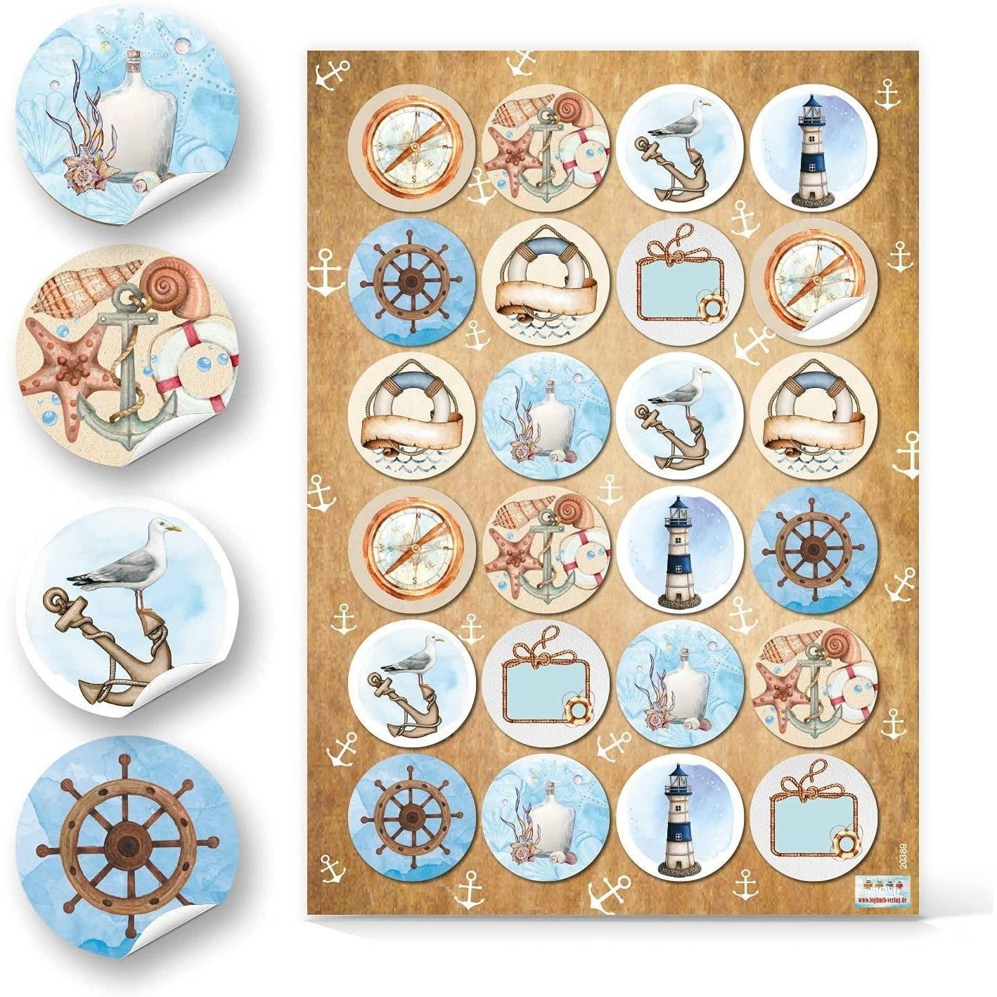 Logbuch-Verlag Aufkleber 2 x 24 selbstklebende Sticker - 24 Muscheln + 24 maritime Motive