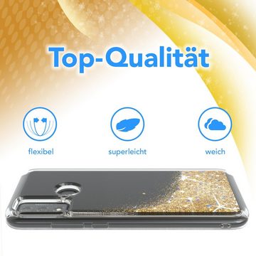 EAZY CASE Handyhülle Liquid Glittery Case für Huawei P Smart (2020) 6,21 Zoll, Durchsichtig Back Case Handy Softcase Silikonhülle Glitzer Cover Gold