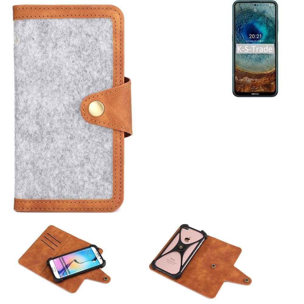 K-S-Trade Handyhülle für Nokia X10, Handyhülle Schutzhülle Filz-Hülle Kunst-Leder hellgrau braun