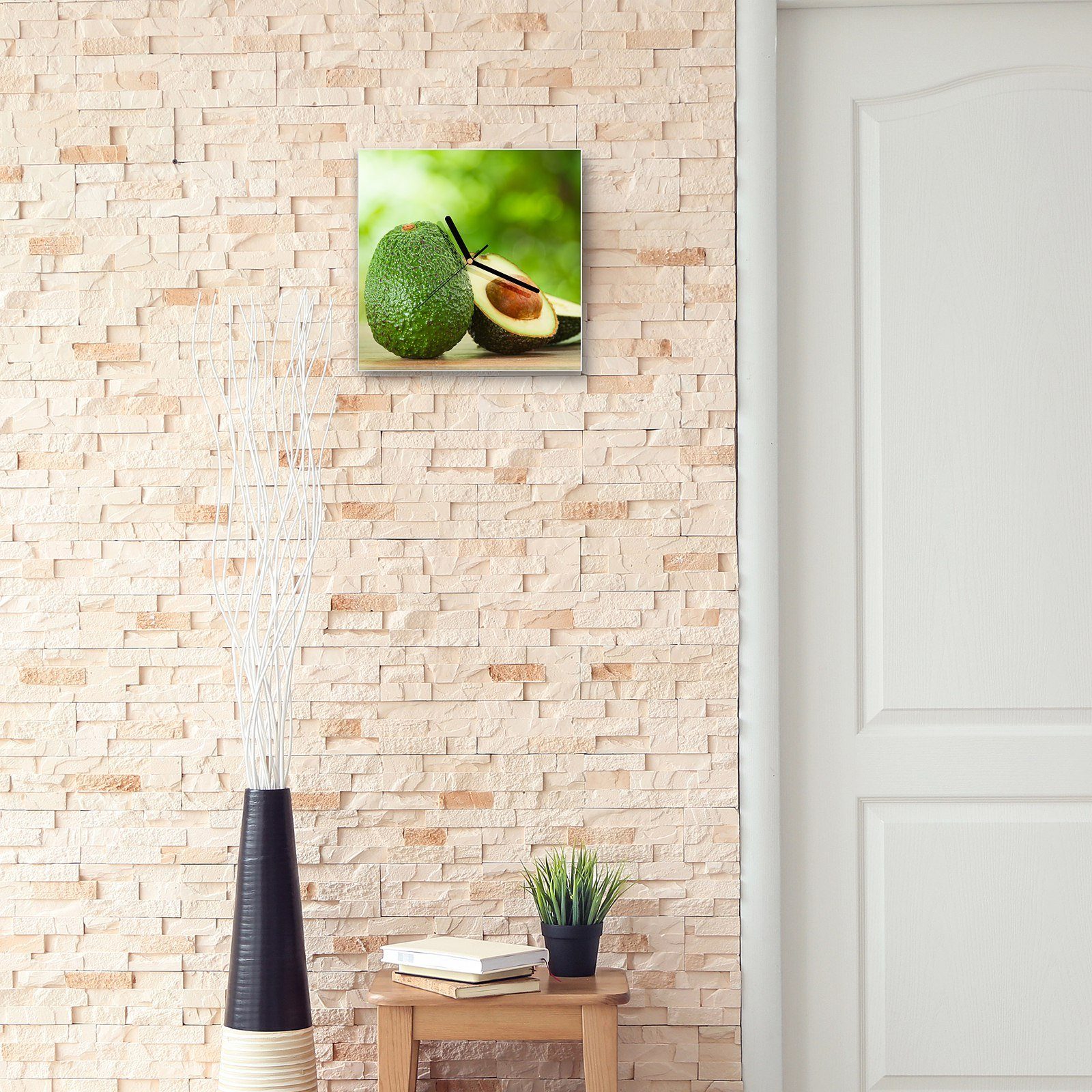 30 Primedeco Wanduhr 30 mit cm x Natur Motiv Wanduhr Avocado Größe in Glasuhr Wandkunst