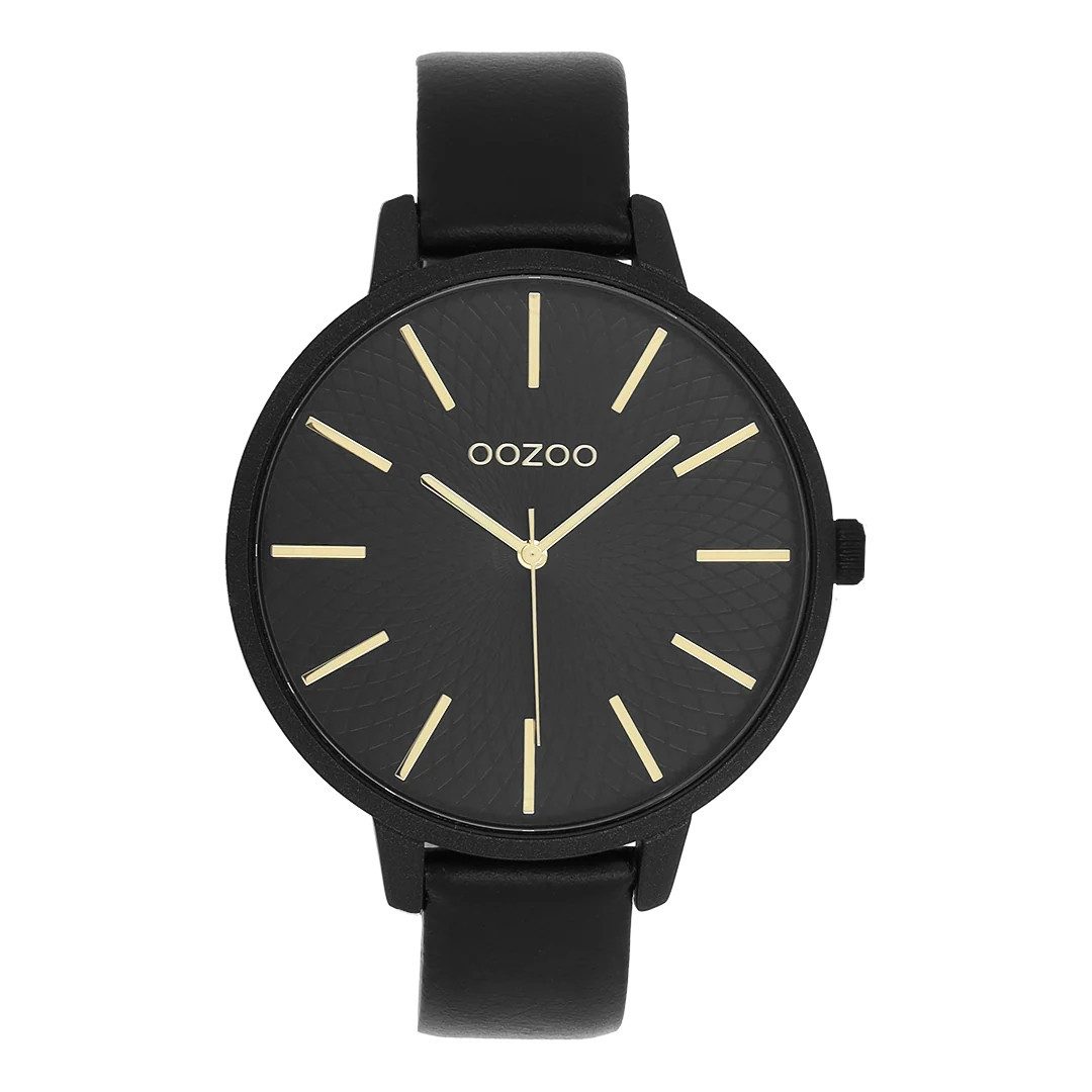 OOZOO Quarzuhr XL Damenuhr C11739 Schwarz Gold Lederband 45 mm