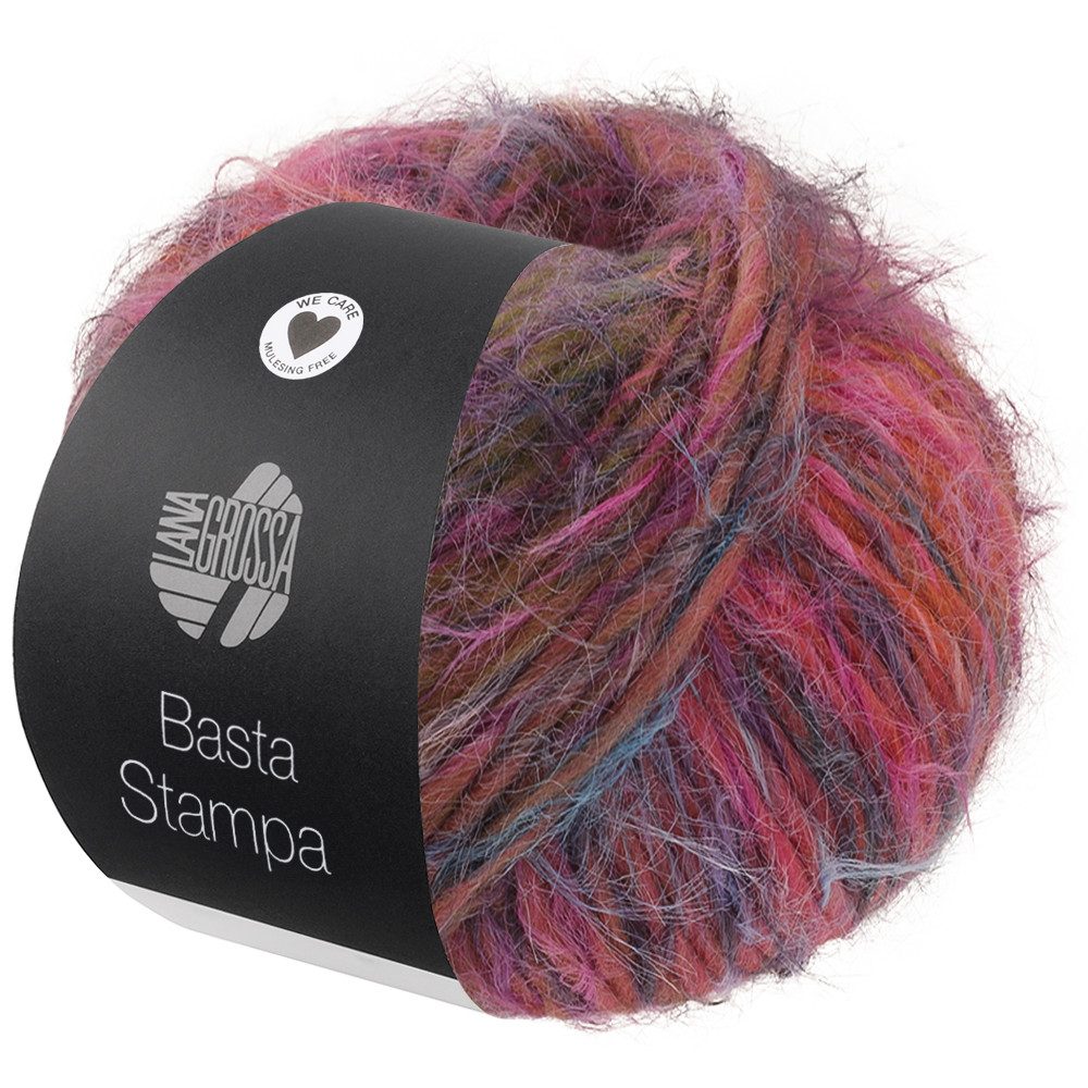 LANA GROSSA BASTA STAMPA Flauschiges Effektgarn mit Franseneffekt und Farbprint Häkelwolle, 100 m (Garn im Fake Fur Look, locker verzwirnt aus einem Franseneffekt und feinen Merinofasern, Mehrfarbige Optik für lebendige Statement-Strickstücke), 50 g