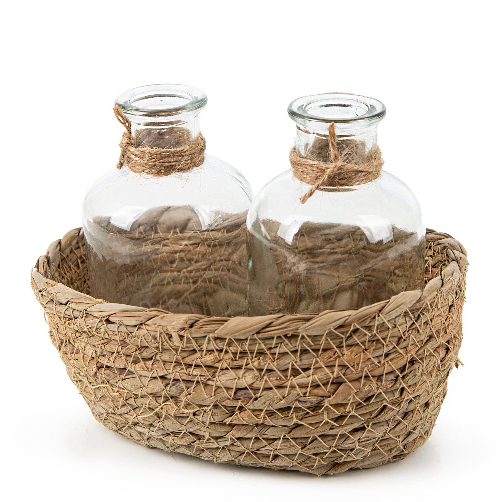 Logbuch-Verlag Dekofigur 2 kleine Glasvasen mit Körbchen 16,5 x 13,5 x 10 cm Tischdeko