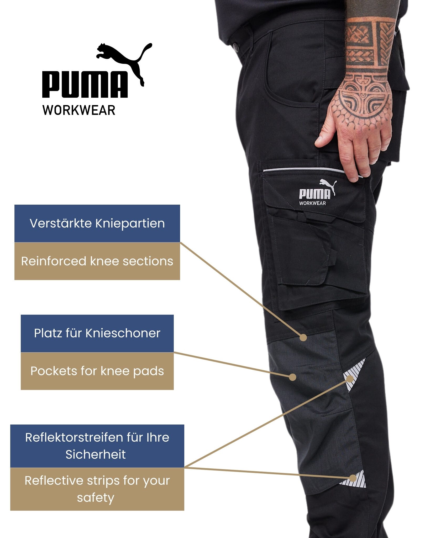 PUMA Workwear Arbeitsbundhose PRECISION X Arbeitshose für Herren - Verstärkte Kniepartien mit vielen Taschen - für Handwerk, Produktion und Baugewerbe – Bild 4 von 5