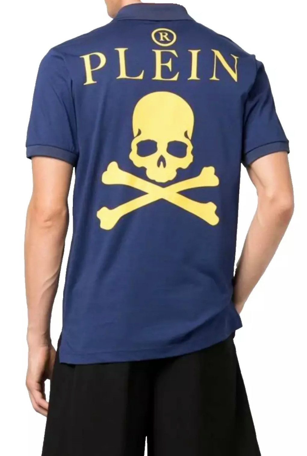 PHILIPP PLEIN Poloshirt Polohemd mit PP Hexagon Patch und Skull&Bones Logo Slim fit Gerippter Kragen und Bündchen, Asymmetrischer Saum