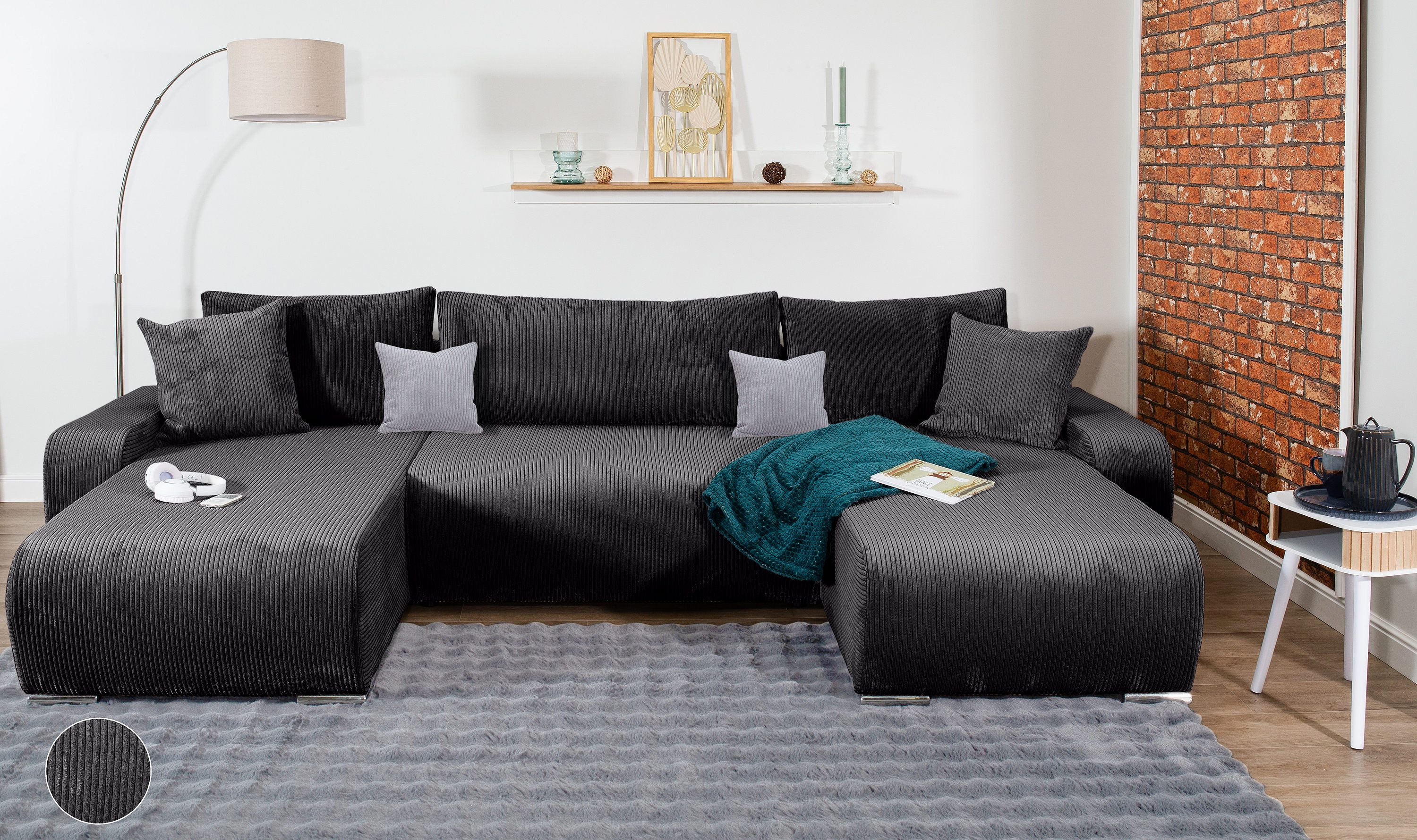 COLLECTION AB Wohnlandschaft Paola U-Form, B: 314 cm, Bettfunktion, Bettkasten & 4 Zierkissen, Federkern