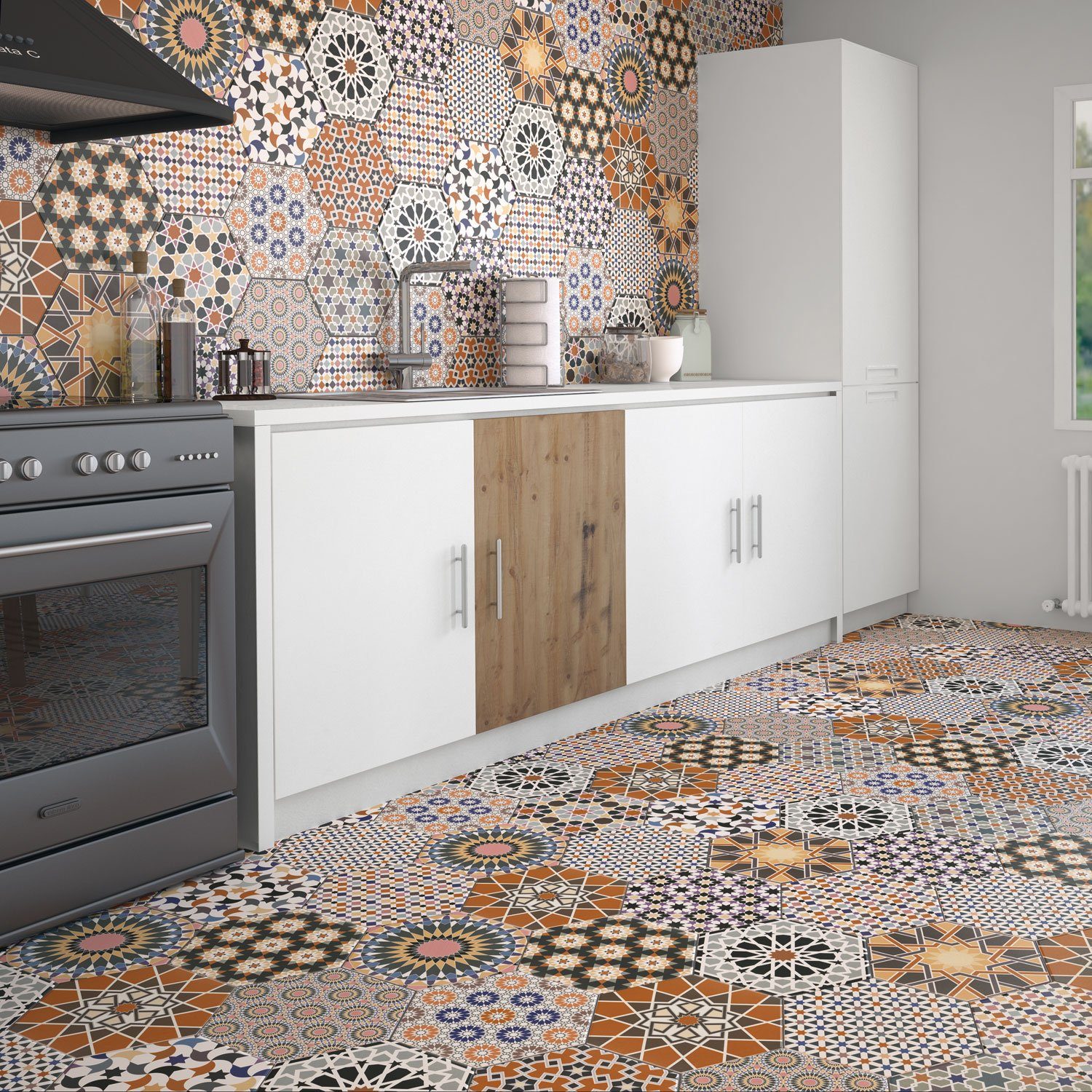 Casa Moro Bodenfliese Marokkanische Keramikfliesen Chakib Patchwork 32,8x28,5 cm FL6020, Feinsteinzeug, Mehrfarbig, Patchwork