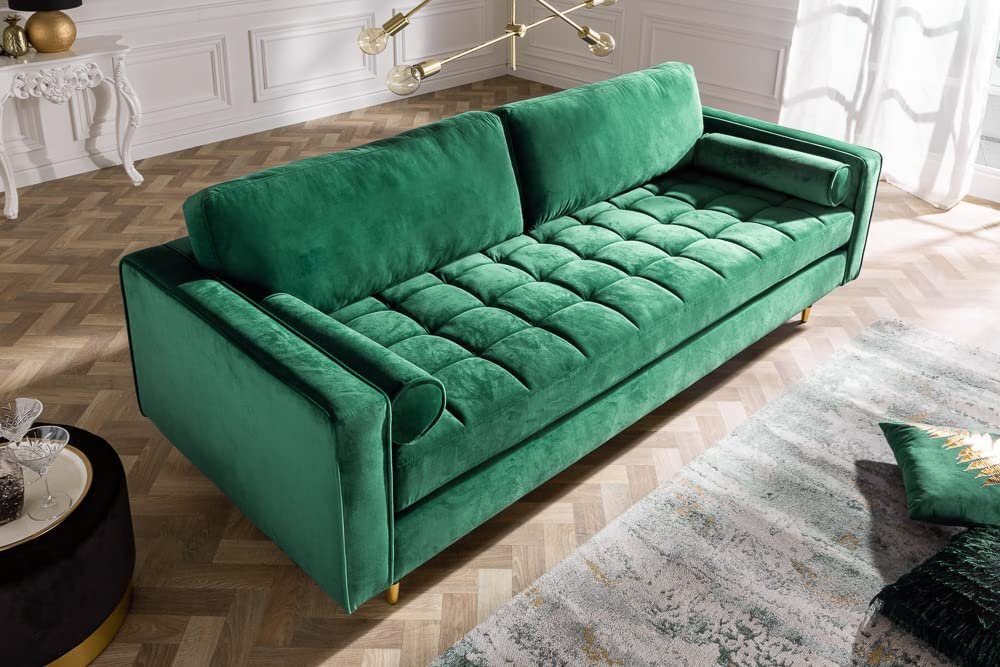 grün 3er LebensWohnArt 220cm Sofa COMFORT Federkern Sofa Samt Modernes