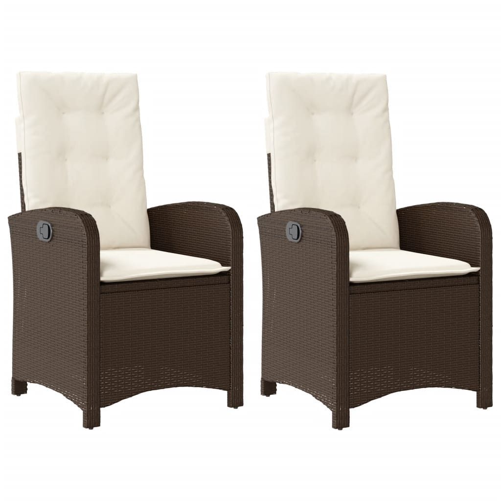 Gartenstuhl Gartensessel mit Kissen 2 Stk Verstellbar Braun Polyrattan