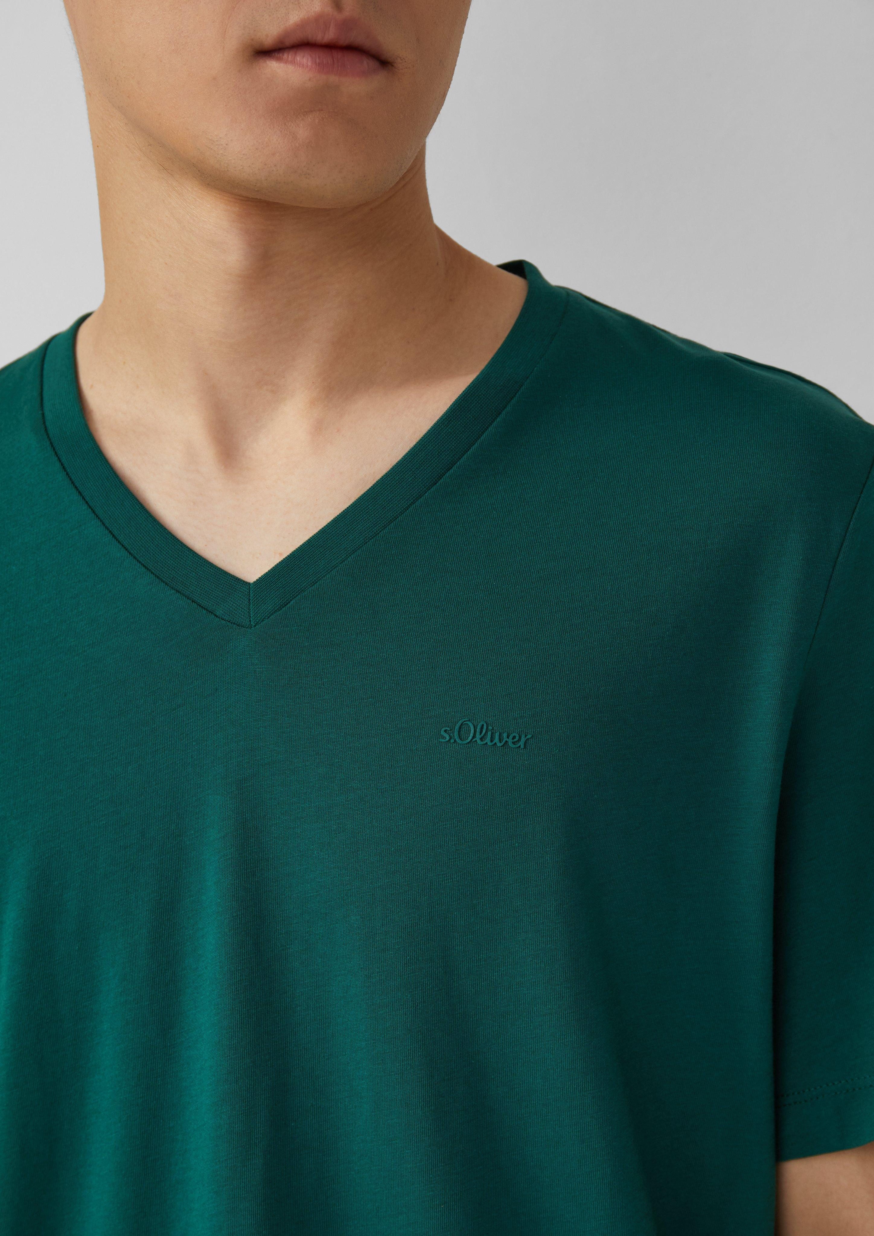 s.Oliver Kurzarmshirt Baumwoll-T-Shirt mit V-Ausschnitt und günstig online kaufen