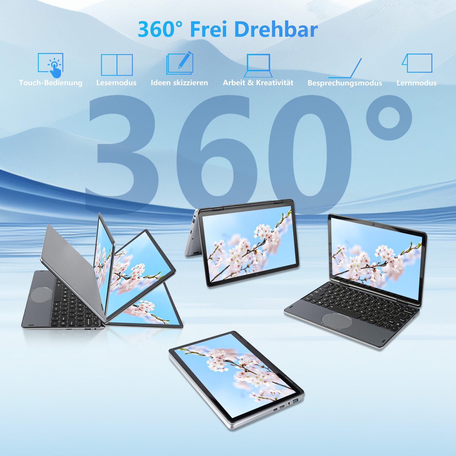 LONGEVINCE 2-in-1 Touchscreen Laptop 10,95", 16GB RAM Notebook (27,81 cm/10,95 Zoll, Intel, Intel UHD Graphics, 16 GB, 512 GB SSD, 360° Convertible, Intel N100, Windows 11 Pro, 4000mAh Akku)
