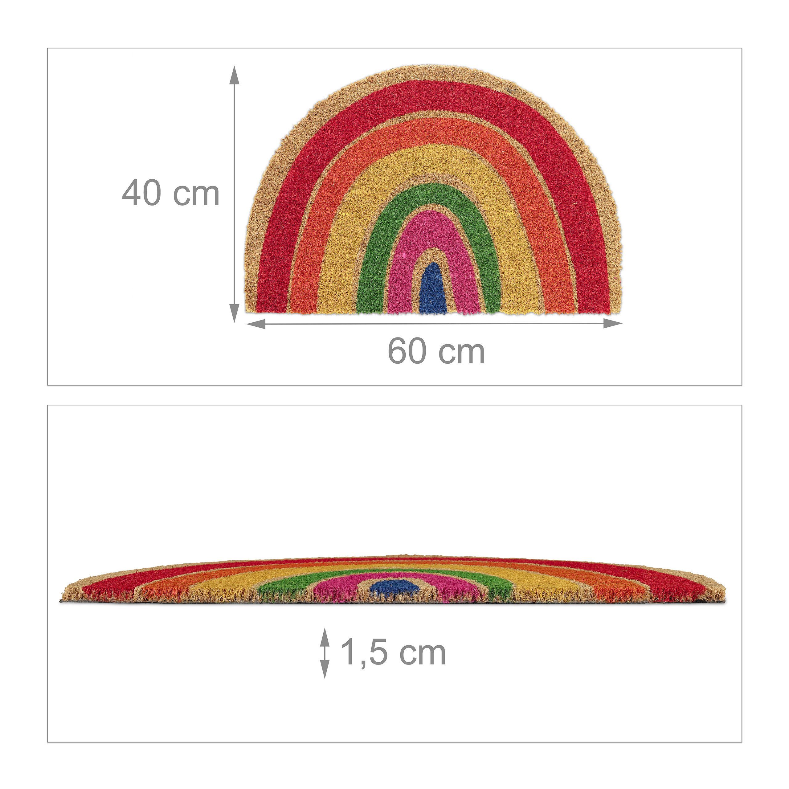 Relaxdays Fußmatte Kokos – Regenbogen-Design, 75 X 25 Cm, Rutschfest, Für Innen & Außen