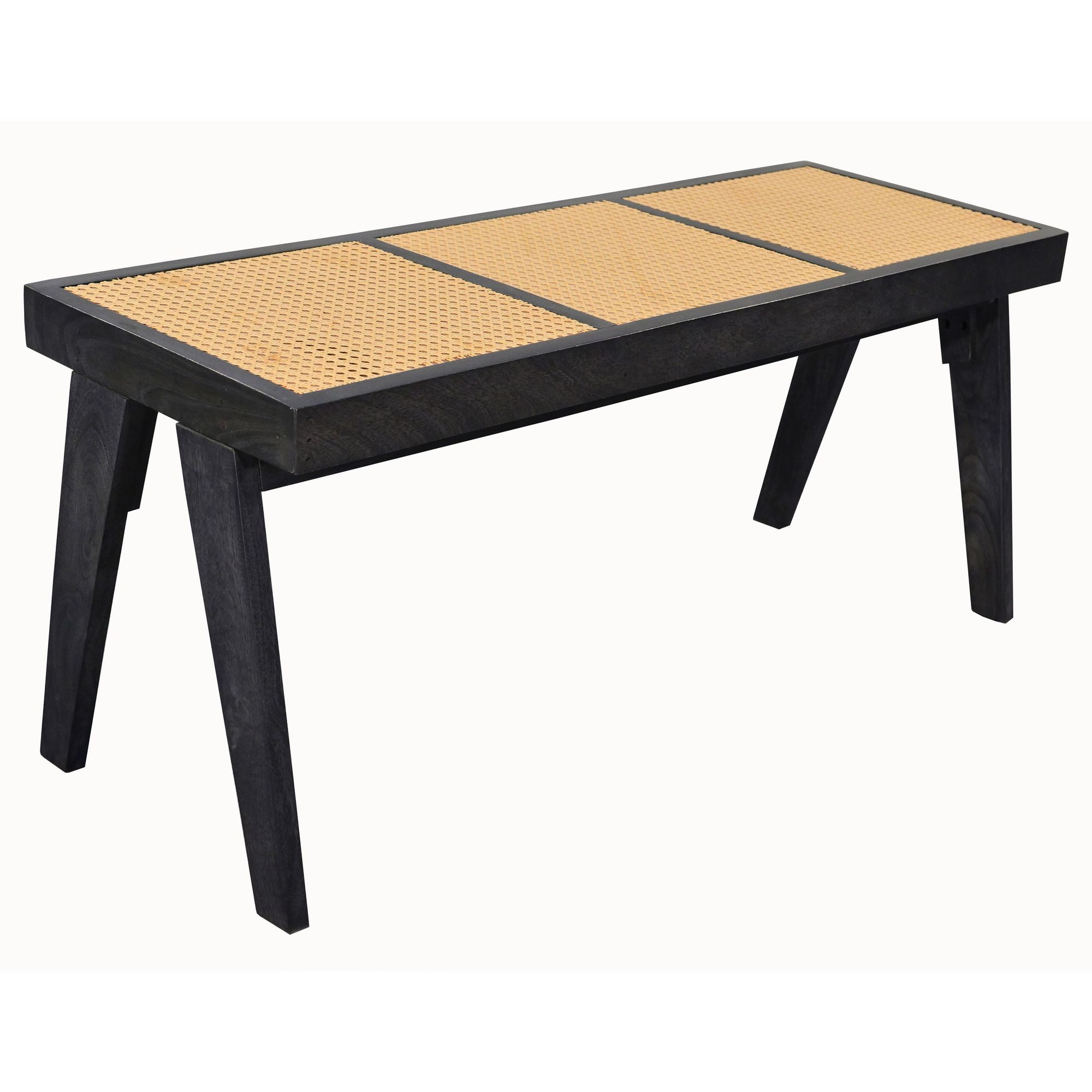 FINEBUY Sitzbank FB117779 Holzbank aus Massivholz Flurbank Bettbank Wiener Geflecht (Elegante Flurbank aus massivem Akazienholz), Strukturierte Sitzfläche aus natürlichem Rattan