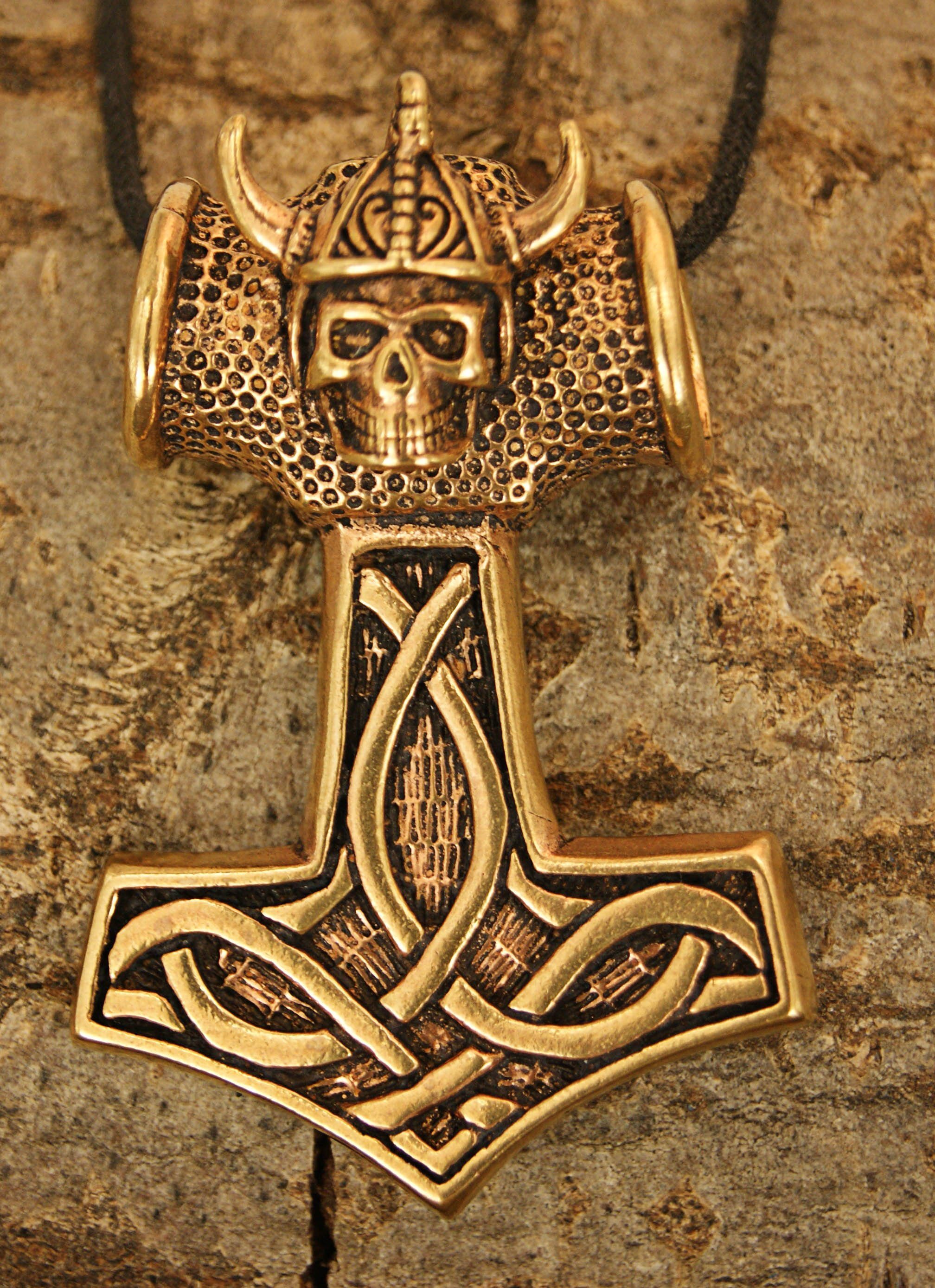 Hammer Thorshammer Thor of Leather Thorhammer Bronze Kiss Wikinger Kettenanhänger