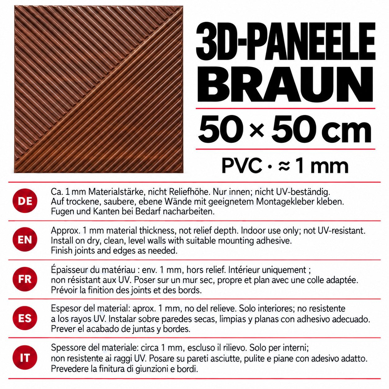 IKHEMalarka 3D Wandpaneel 3D Paneele PVC Kunststoffpaneele, BxL: 50,00x50,00 cm, 0,25 qm, (1 Stück, 3D Wandpaneele Deckenpaneele) hochwertige & harte PVC 3D Pla – Bild 2 von 5