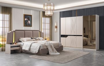 Celmo Schlafzimmer-Set DETROIT inkl. Aufbau- und Premiumservice, (Spar-Set), Bett inkl. Nachtkommoden + Kleiderschrank + Schminktisch (wählbar)