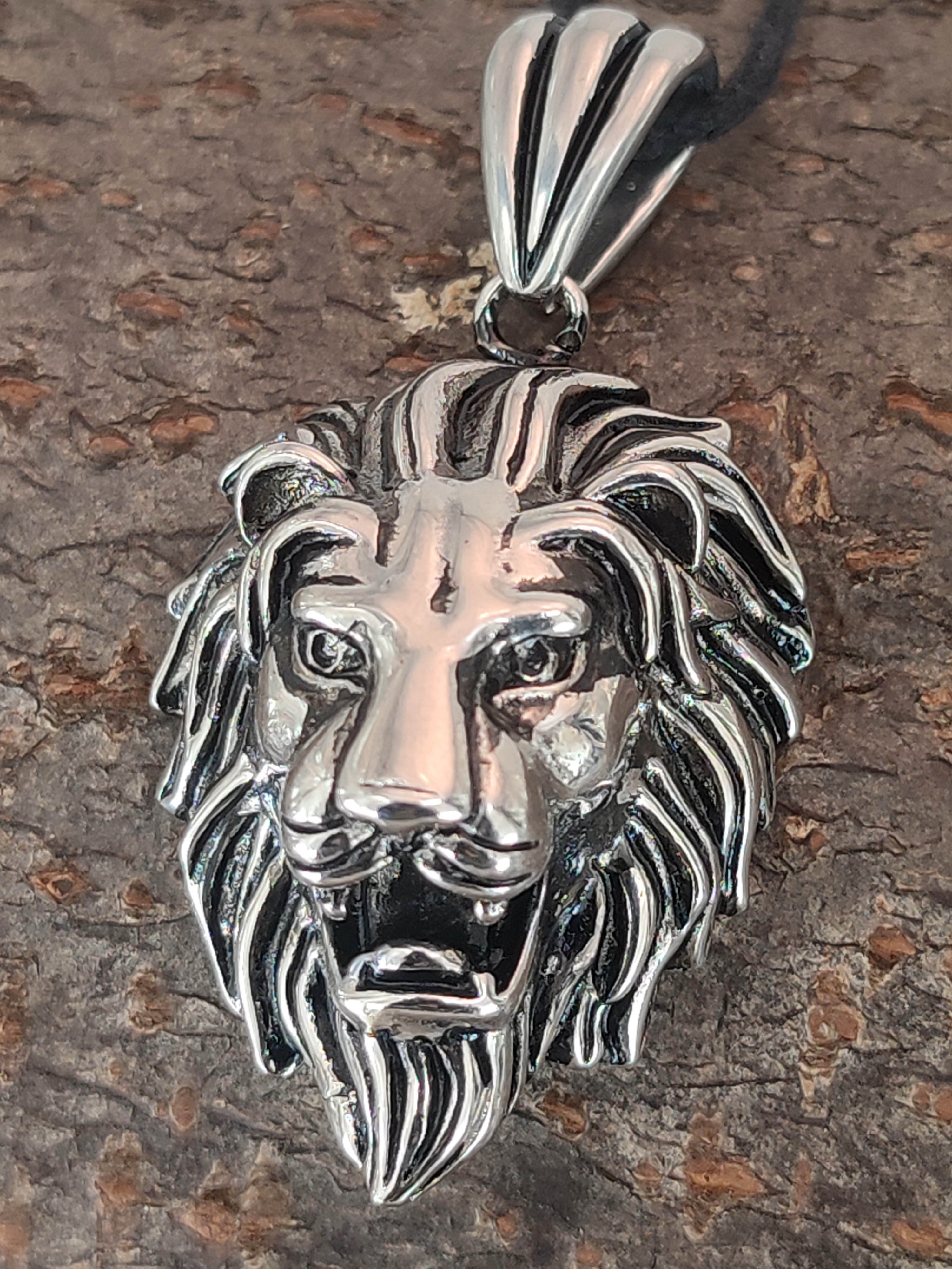 Anhänger Kiss Kopf Löwenkopf of aus Löwe Löwen Edelstahl Leather Kettenanhänger Lion großer