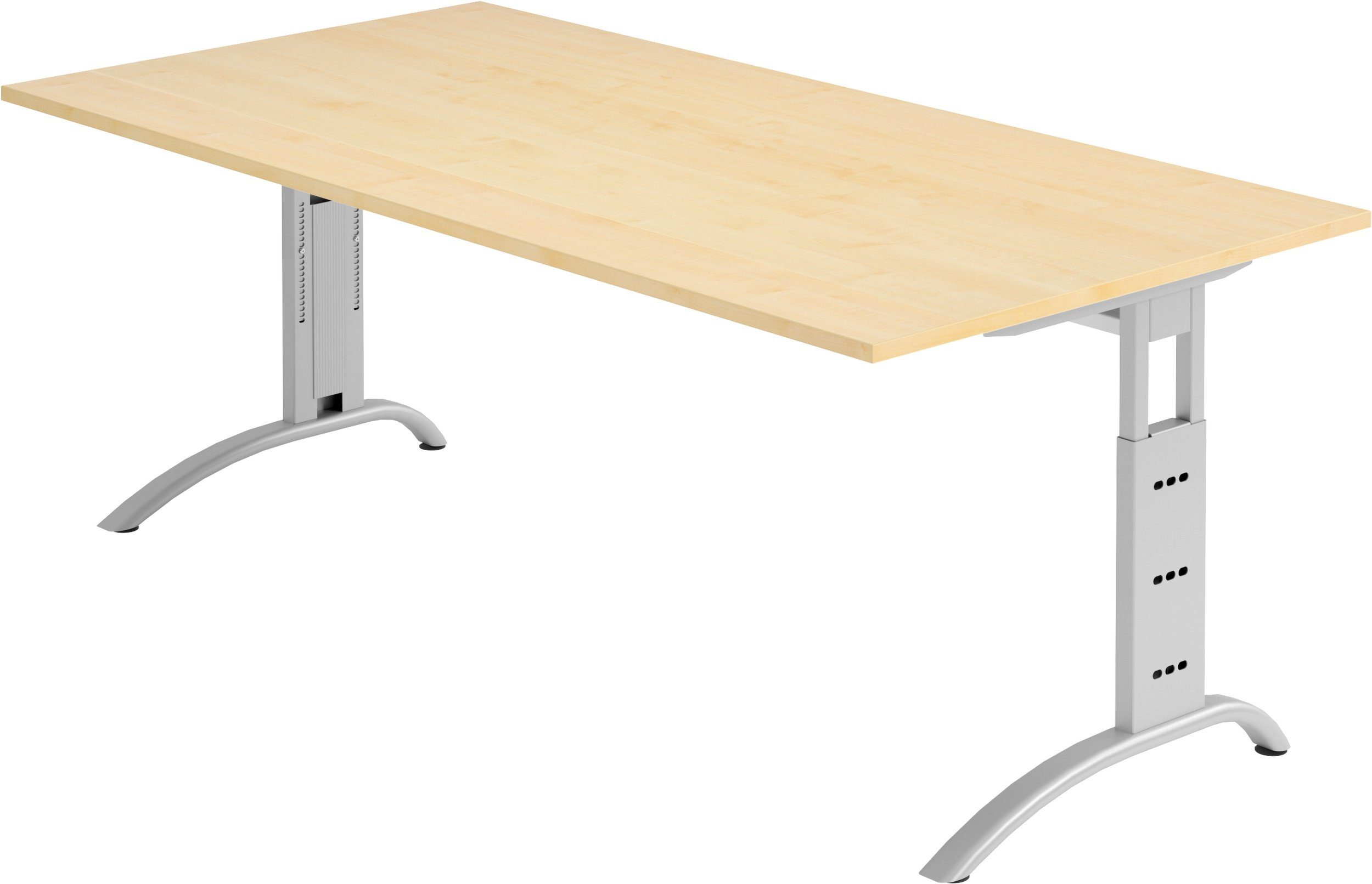 bümö Schreibtisch Schreibtisch Serie-F, Rechteck: 200 x 100 cm - Dekor: Ahorn - Gestell: Silber