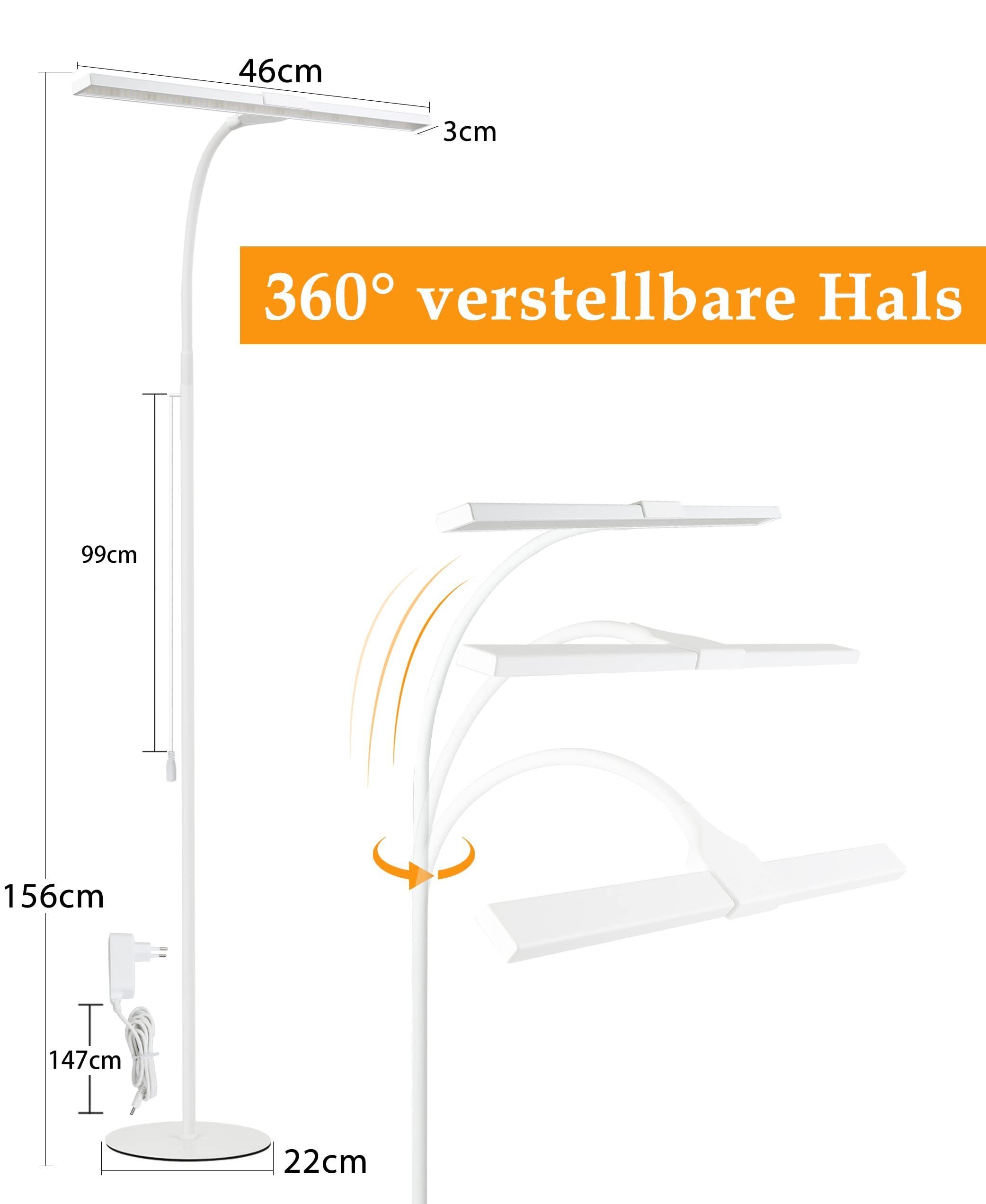 ZMH LED Stehlampe Leselampe Modern Dimmbar 178CM Metall mit Timer für Schlafzimmer Büro, dimmbar, LED fest integriert, 3000-6500k – Bild 5 von 5