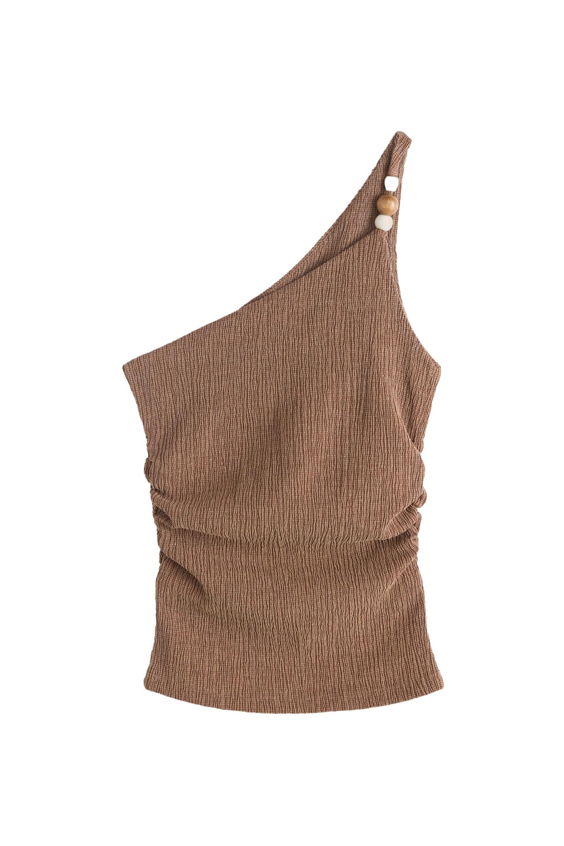 Next Kurzarmbluse Strukturiertes One-Shoulder-Oberteil mit Perlchen (1-tlg)