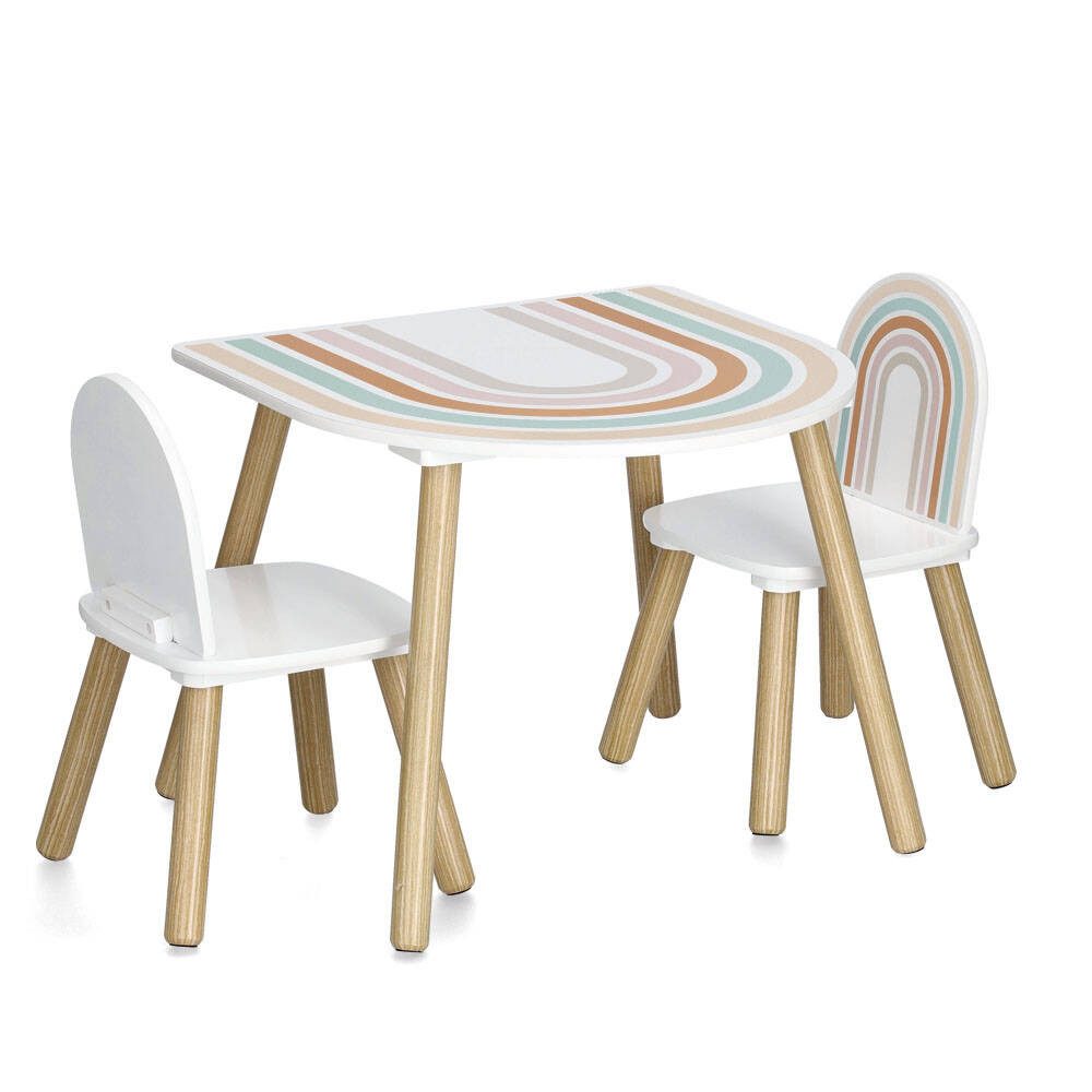 Zeller Present Kindertisch Kinderzimmermöbel RAINBOW aus MDF und Kiefer, Tisch + 2 Stühle (funktional), keine