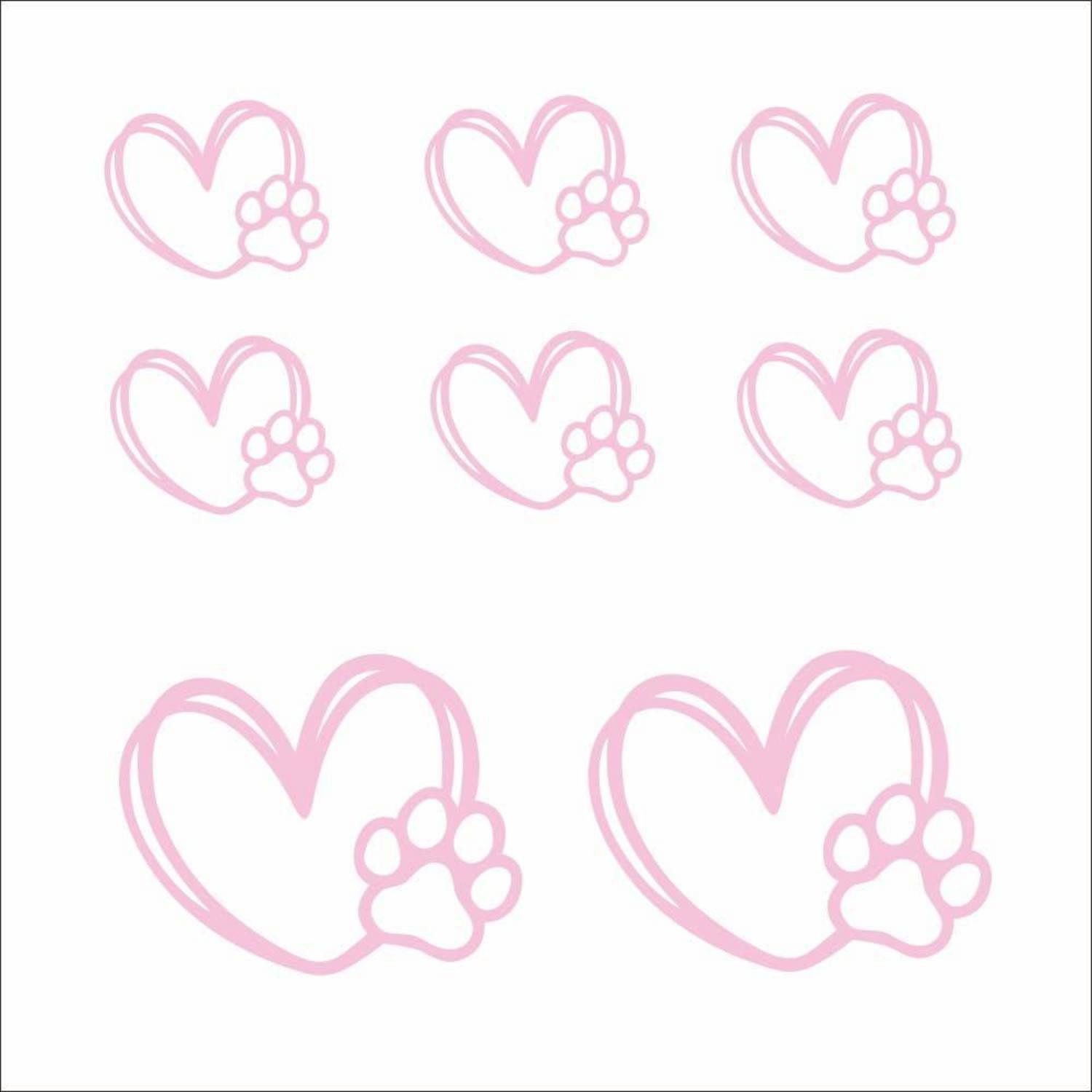 LuxusKollektion Aufkleber Autoaufkleber Vinyl Hund Pfoten Herz Wasserfest 8er Fenster Pink
