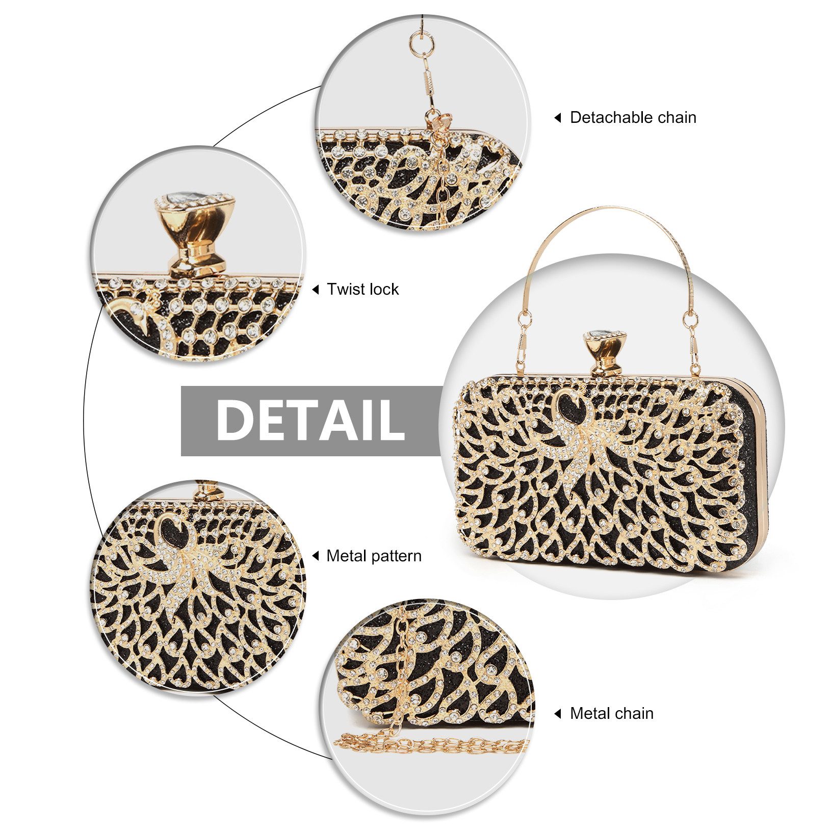 Miss Lulu Clutch Damen Clutch-Tasche mit Perlenstickerei, Hartschalen-Design